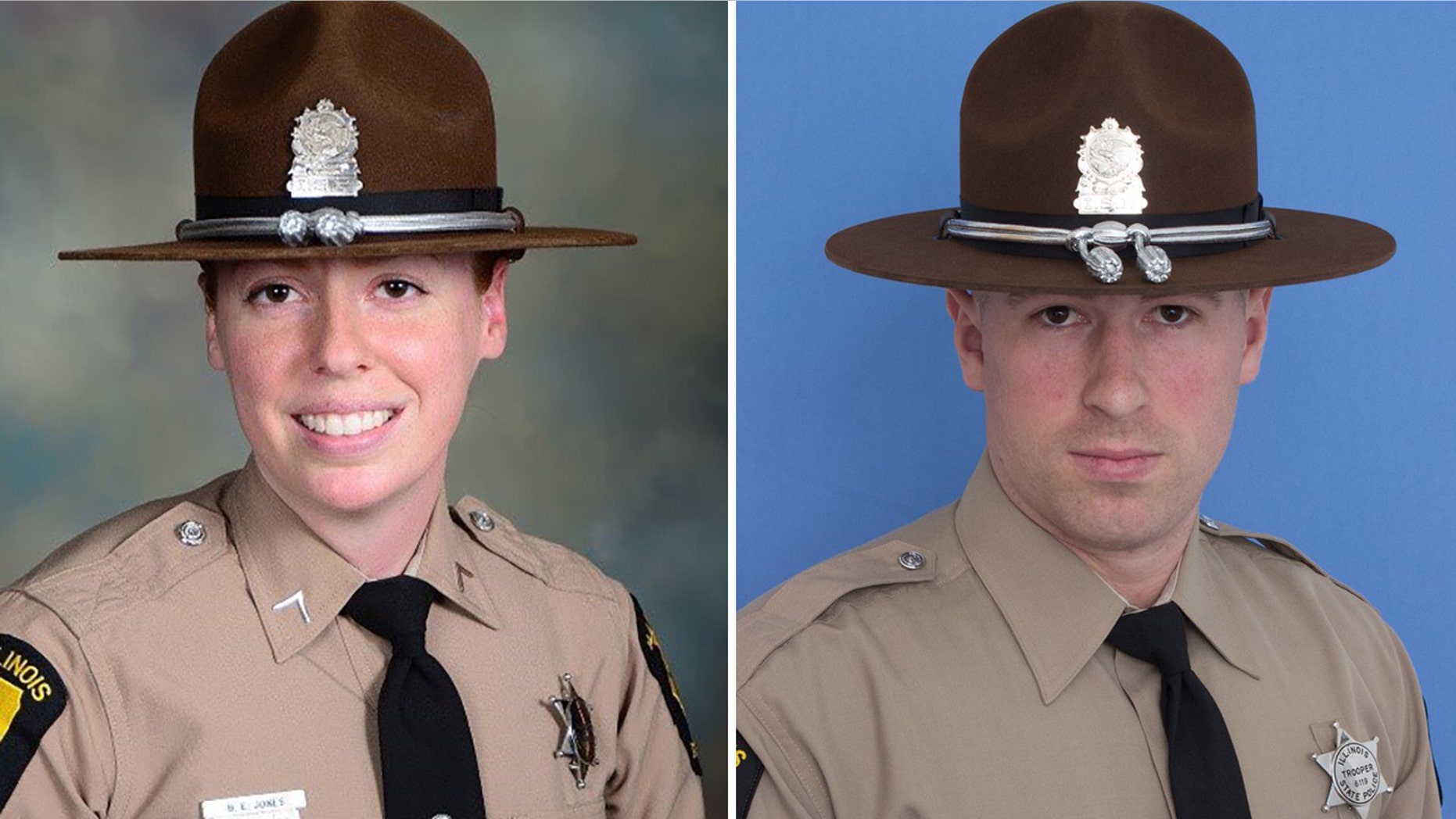 Trooper Brooke Jones-Story, 34, left, was killed Thursday in the 15th crash into a stopped squad car on the Illinois interstate this year. Trooper Christopher Lambert, 34, right, was killed in January when he was struck outside his vehicle while responding to a three-car crash.