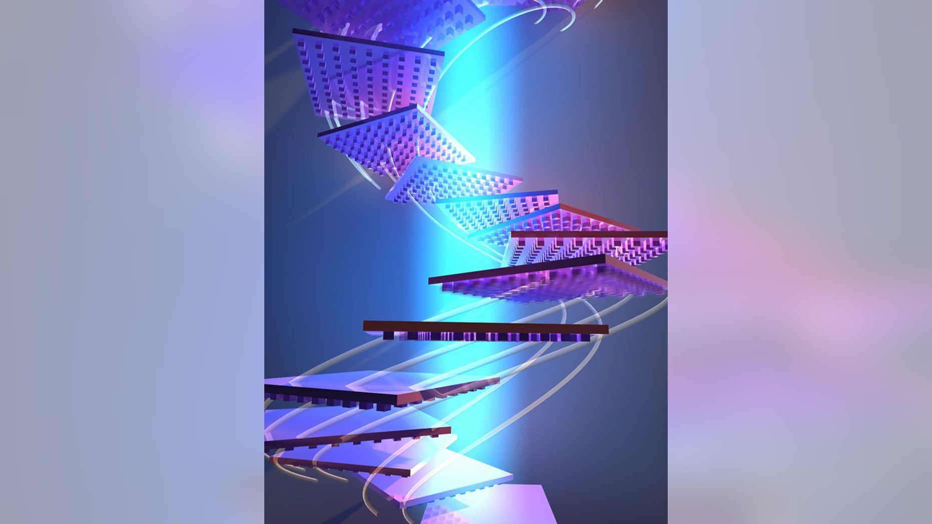 Conceptual illustration of a nano-patterned object reorienting itself to remain in a beam of light. (Credit: Courtesy of the Atwater laboratory)
