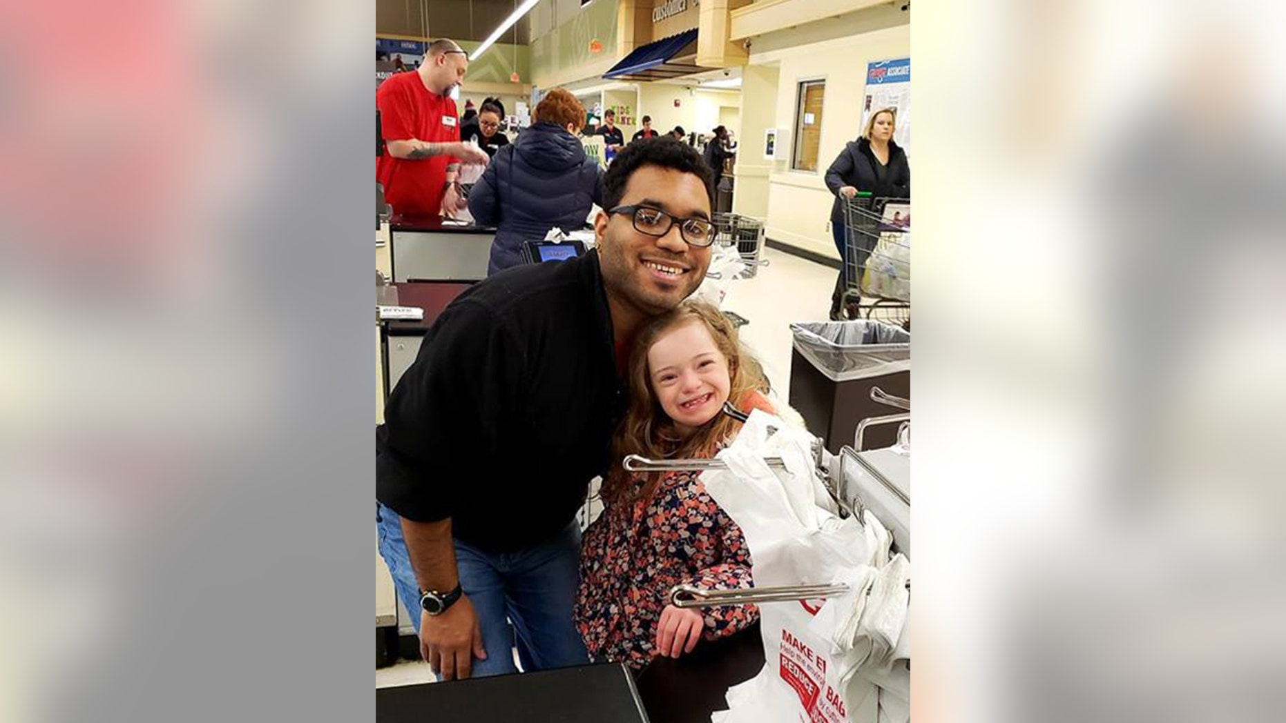 Footage of the sweet scene, which unfolded in a Giant Food Store, has since gone viral on Facebook with nearly 60,000 views. In the two-minute clip, Isaac Witte passes items to Lilly, who expertly bags and balances them.