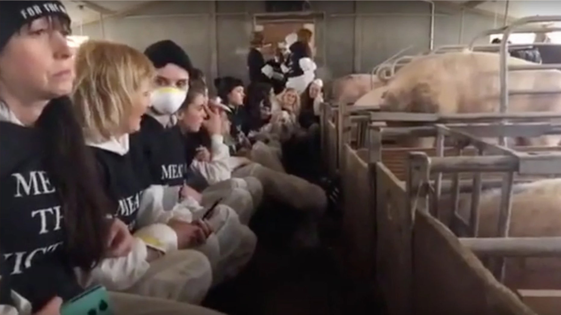 Meat the Victims protested at a farm in Britain.