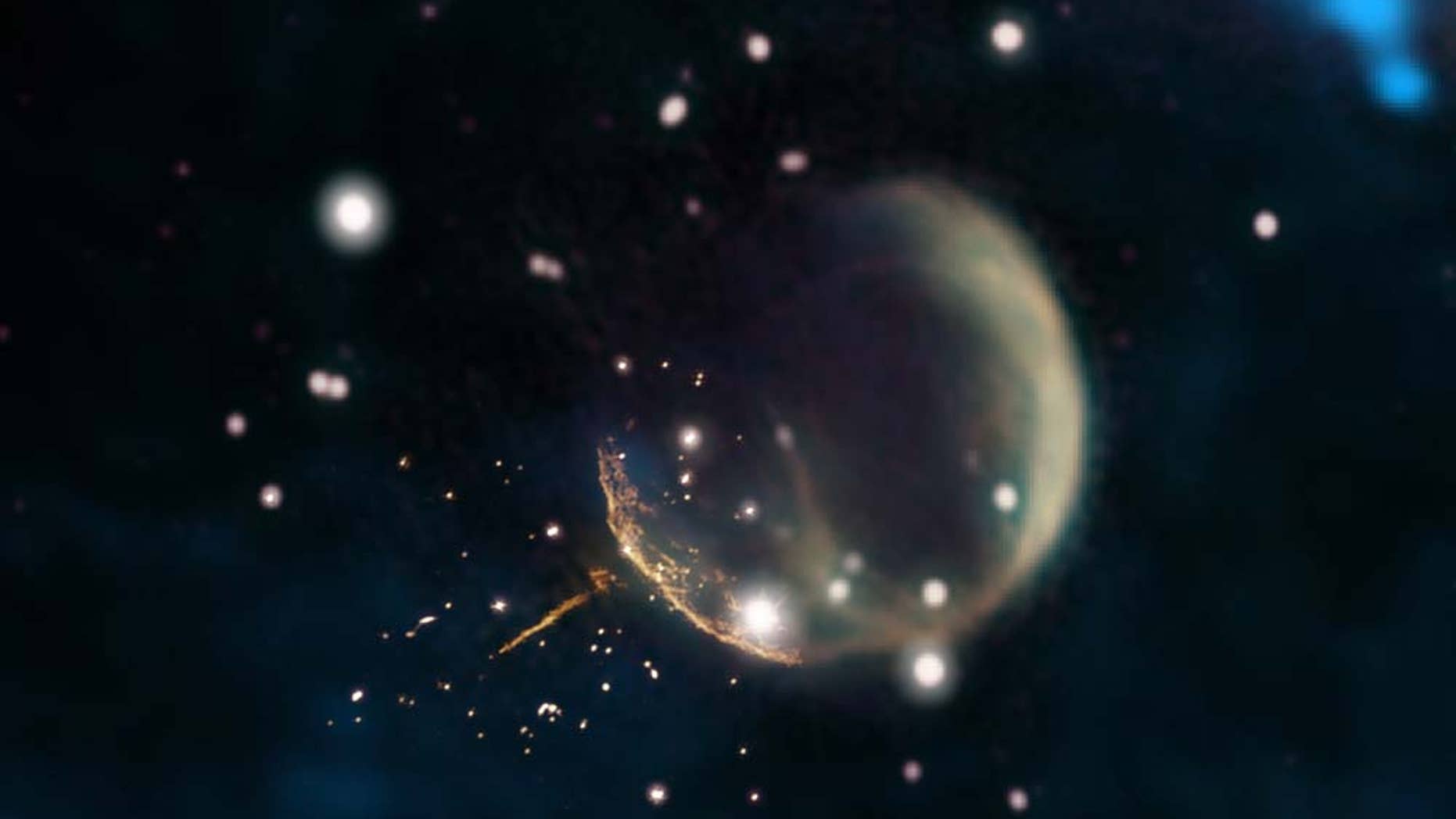 (Credit: Jayanne English, University of Manitoba, using data from NRAO/F. Schinzel et al., DRAO/Canadian Galactic Plane Survey and NASA/IRAS)