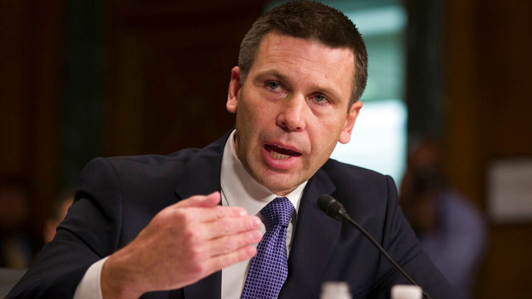 U.S. Customs and Border Protection Commissioner Kevin McAleenan speaks in Washington, March 6, 2019. President Donald Trump said in a tweet Sunday that McAleenan will become the acting head of the Department of Homeland Security, after the resignation of Homeland Security Secretary Kirstjen Nielsen. (Associated Press)