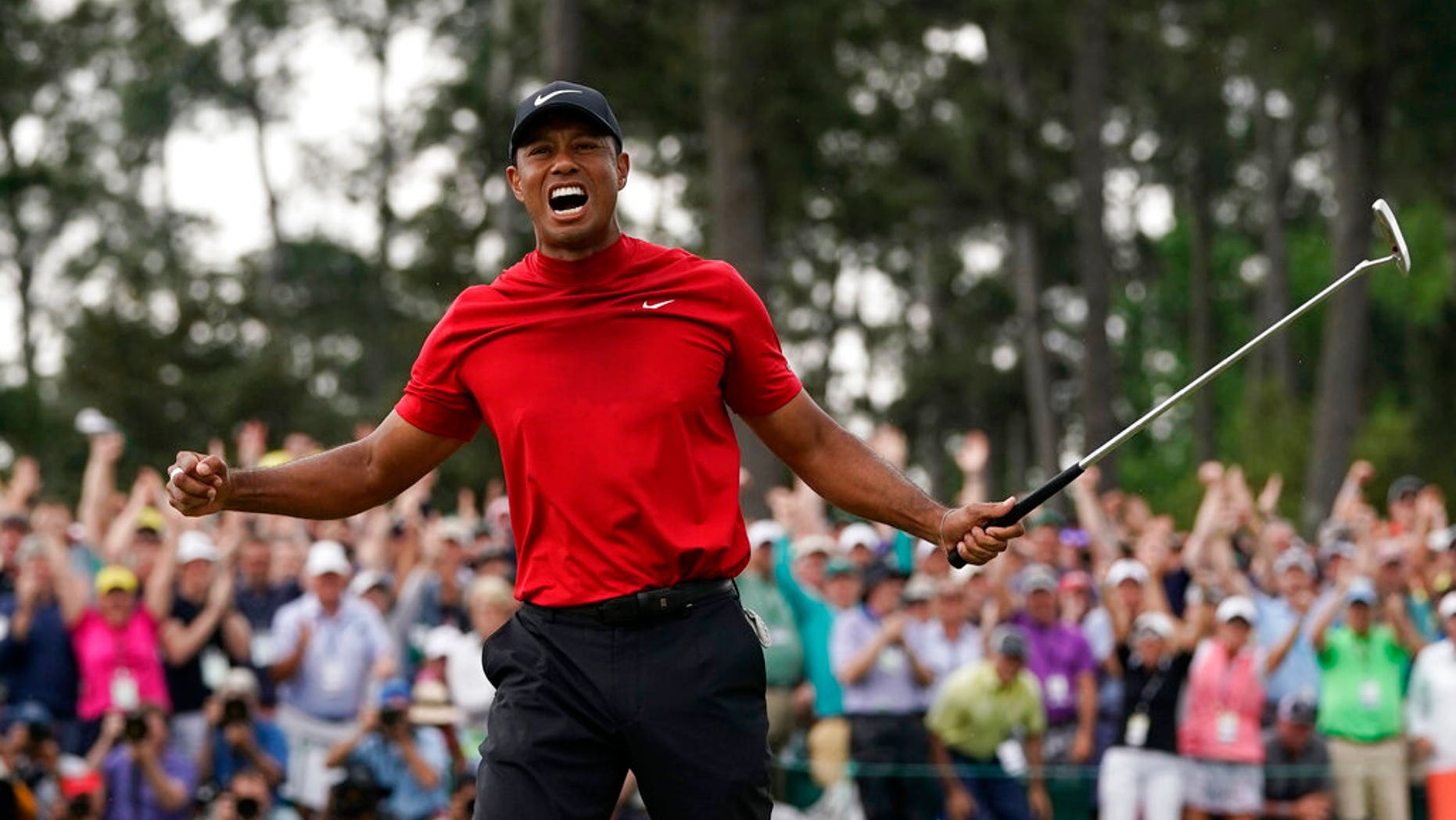 President Trump congratulated Tiger Woods on Sunday for his Masters victory.