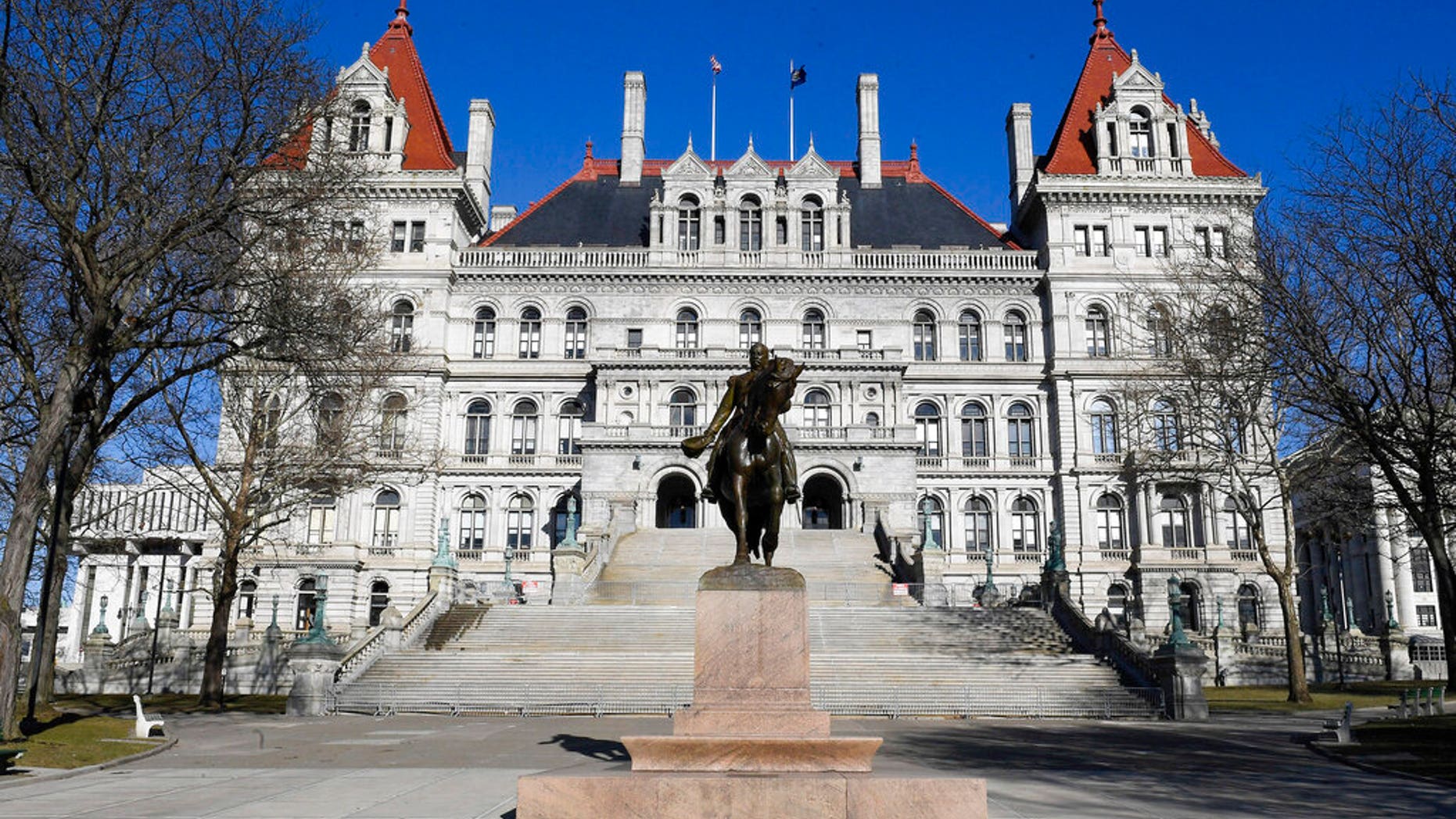 This photo shows an exterior view of the New York state Capitol Monday, April 1, 2019, in Albany, N.Y.