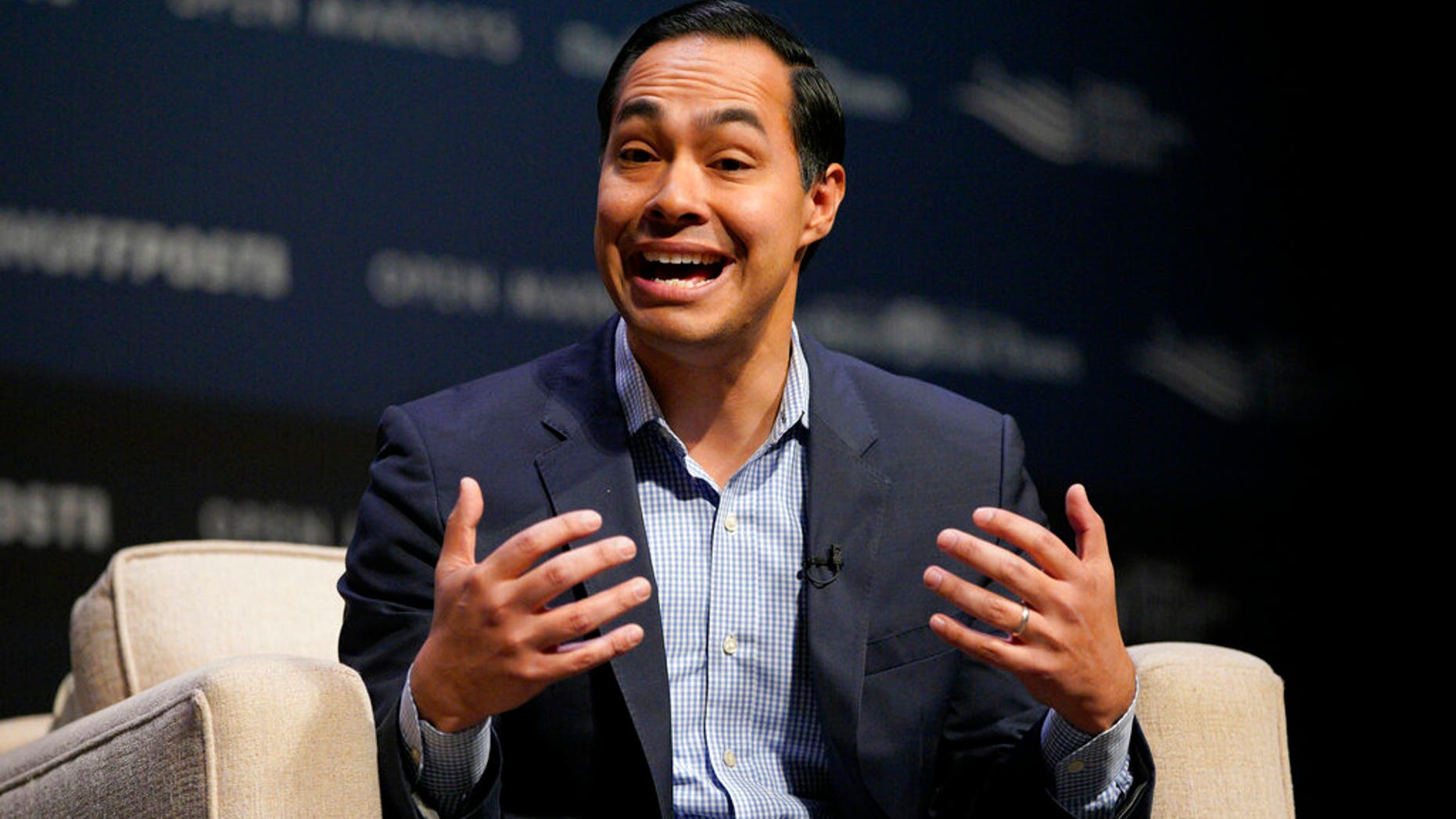 Former Housing and Urban Development Secretary and Democratic presidential candidate Julian Castro speaks in Storm Lake, Iowa, March 30, 2019. (Associated Press)