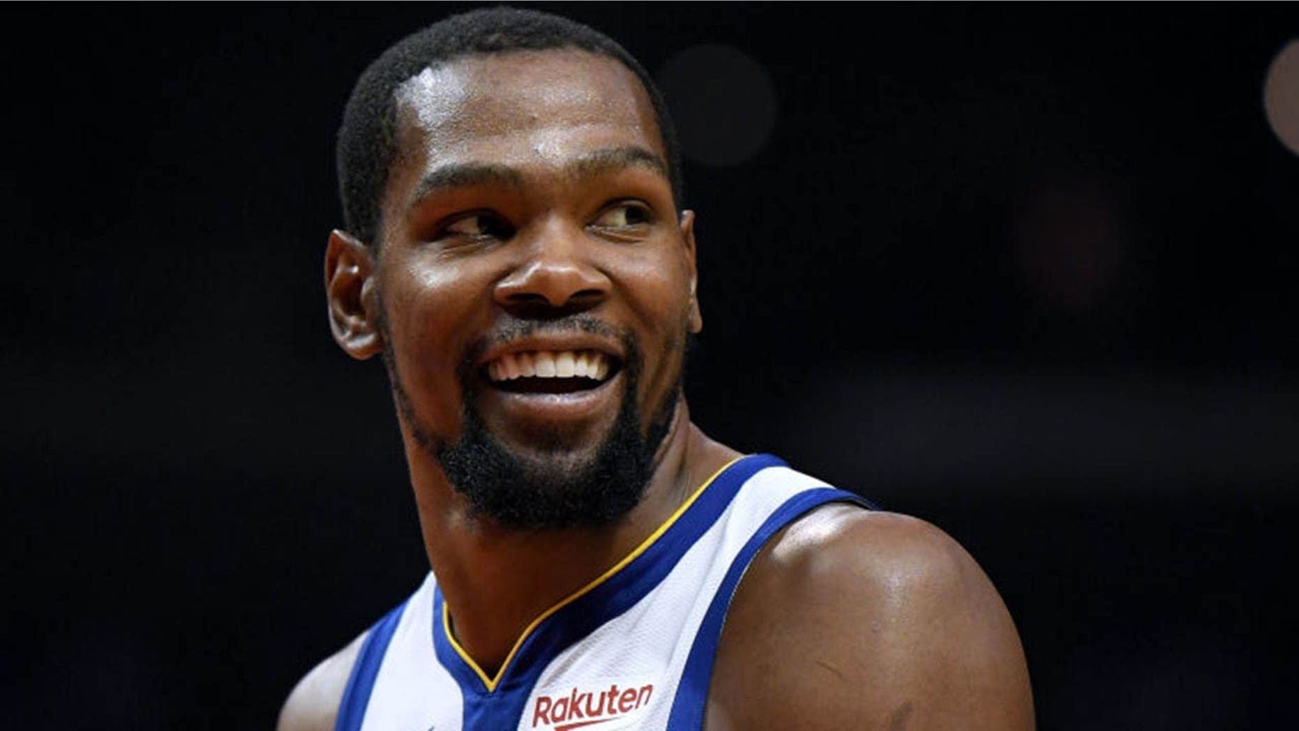 Kevin Durant #35 of the Golden State Warriors smiles at his bench in a 129-110 win over the LA Clippers during Game Six of Round One of the 2019 NBA Playoffs at Staples Center on April 26, 2019 in Los Angeles, California. (Photo by Harry How/Getty Images)