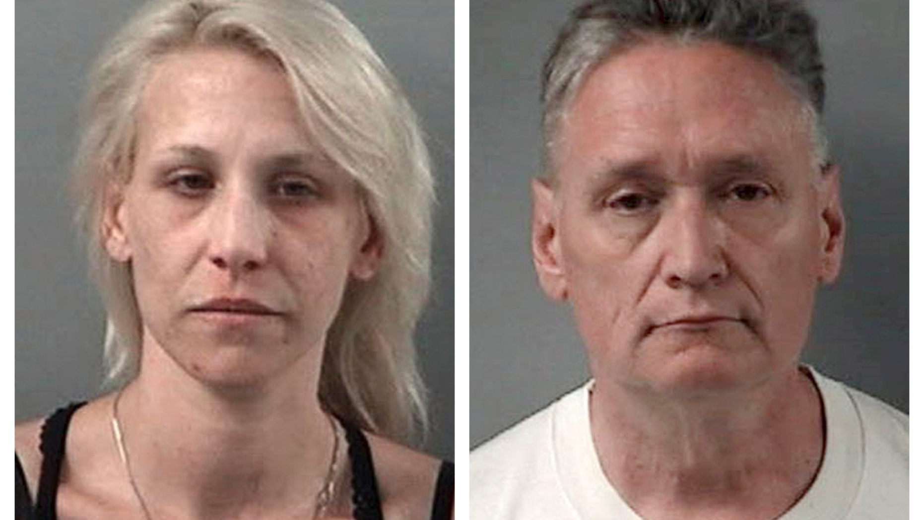 This combination April 24, 2019 booking photos provided by the Crystal Lake, Ill., Police Department shows JoAnn Cunningham and her husband, Andrew Freund Sr. On Wednesday, authorities dug up the body of a 5-year-old boy, believed to be Andrew "AJ" Freund, who was reported missing the previous week and charged his parents with murder and other counts. (Crystal Lake Police Department via AP)