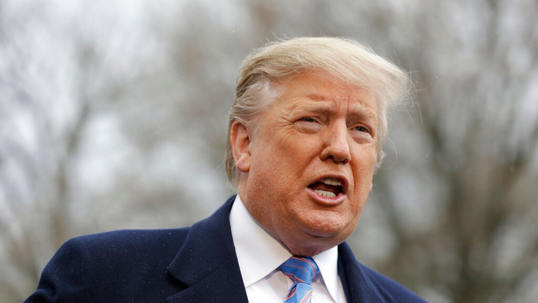 FILE: President Donald Trump speaks with reporters before boarding Marine One on the South Lawn of the White House, in Washington. (Associated Press)