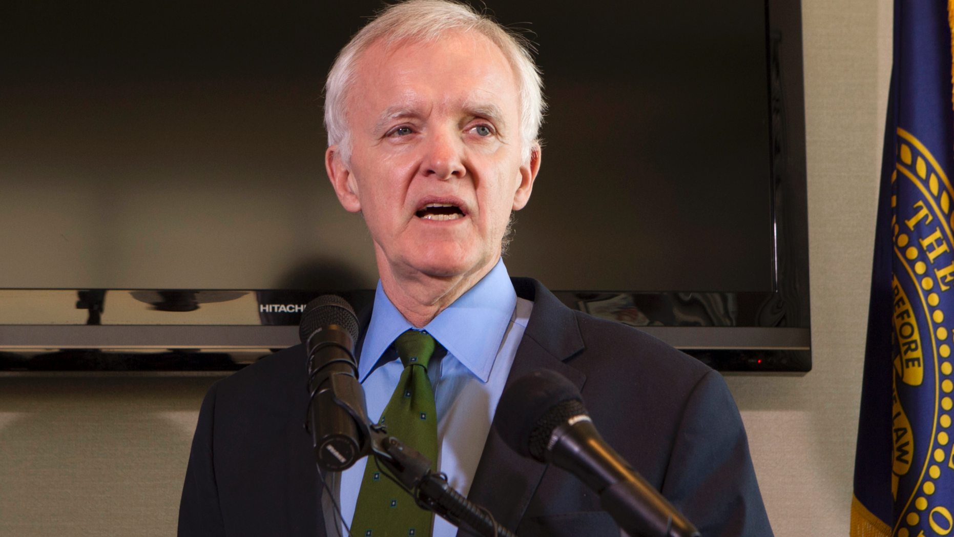 FILE - In this March 8, 2012 file photo, Nebraska Democratic candidate for the U.S. Senate, Bob Kerrey speaks in Omaha, Neb. The Nebraska Republican Party says a Jesuit college in Omaha should rescind its invitation asking former Sen. Kerrey to speak at its commencement, citing his position on abortion. The state party's executive director, Ryan Hamilton, released a statement Thursday, April 11, 2019, saying that Creighton University should find a different commencement speaker and "take a stand for their pro-life values."(AP Photo/Nati Harnik,File)