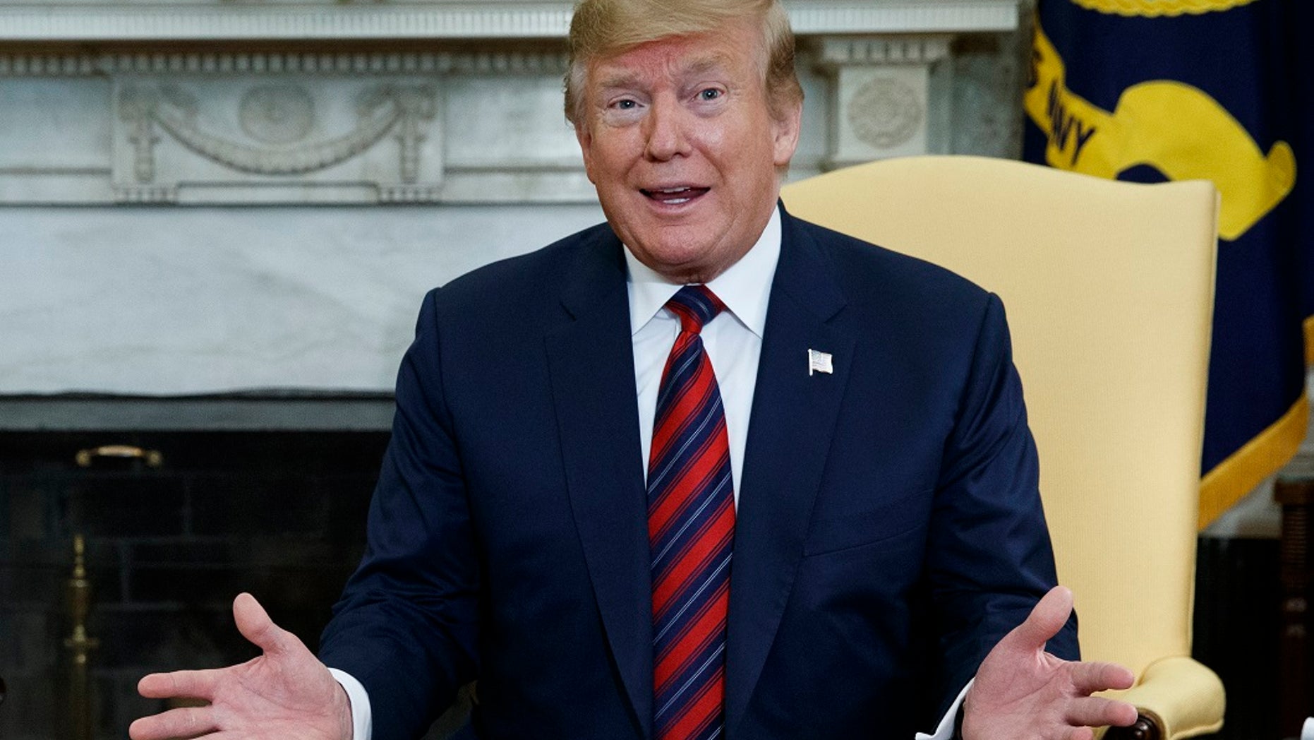 President Trump speaks during a meeting with South Korean President Moon Jae-in in the Oval Office of the White House on Saturday. (Associated Press)