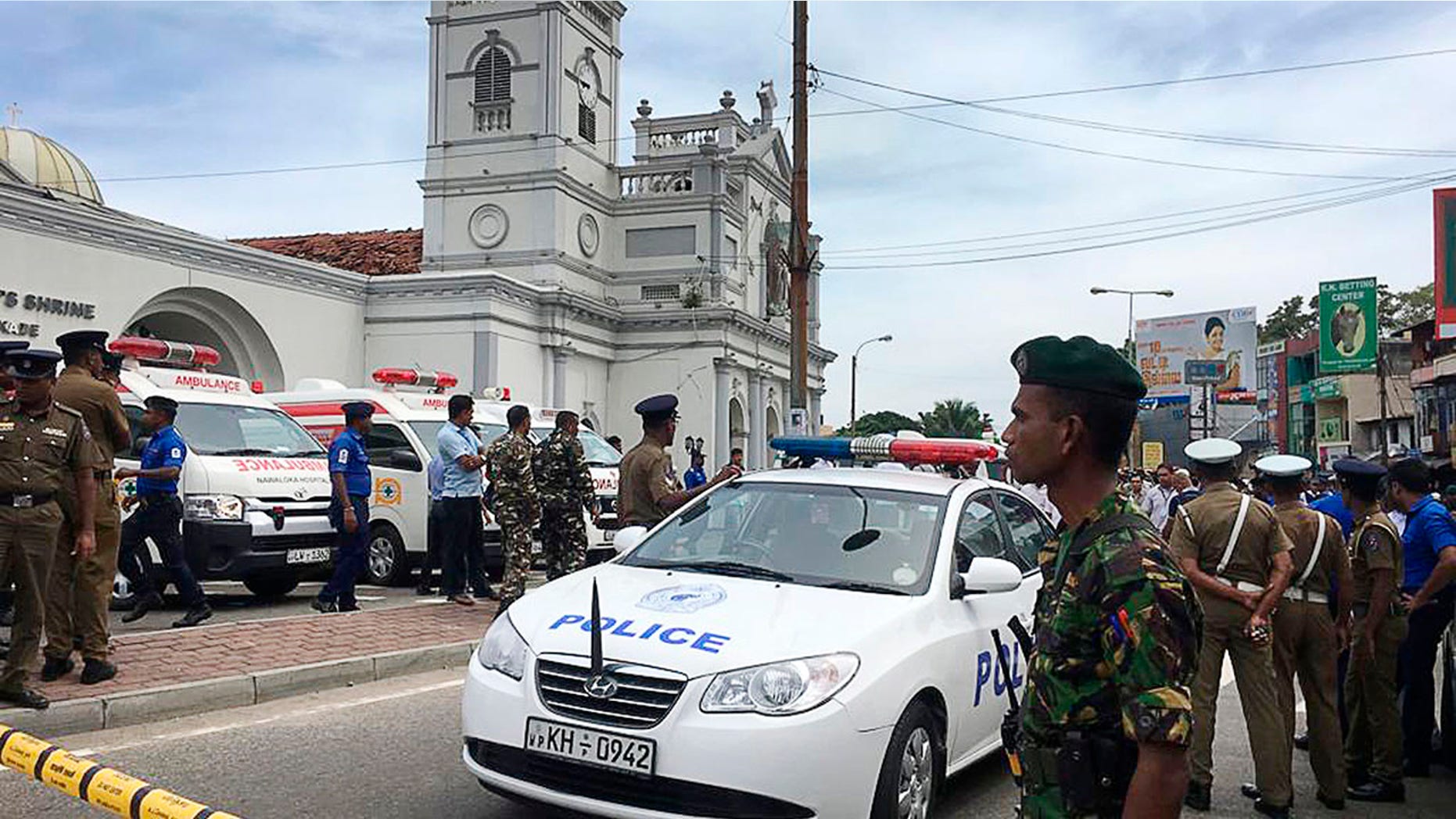 Sri Lankan Army soldiers secure the area around St. Anthony's Shrine after a blast in Colombo, Sri Lanka, Sunday, April 21, 2019. (Associated Press)