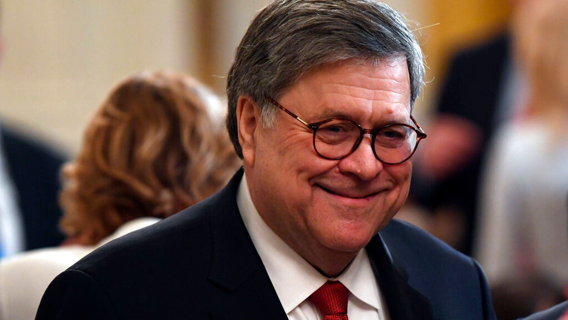Attorney General William Barr attends the 2019 Prison Reform Summit and First Step Act Celebration in the East Room of the White House in Washington, Monday, April 1, 2019. (AP Photo/Susan Walsh)