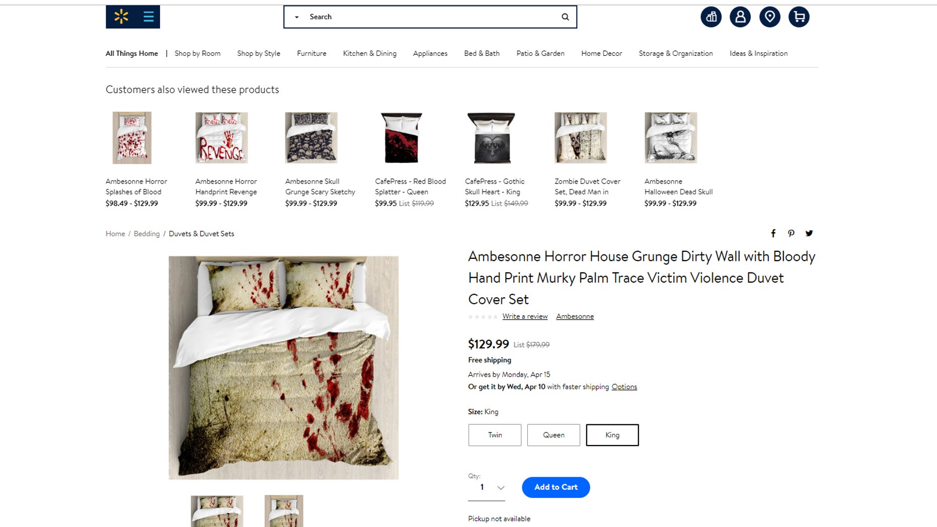 Ambesonne, an online retailer of textiles and home décor, features a line of bloodstain-print housewares.