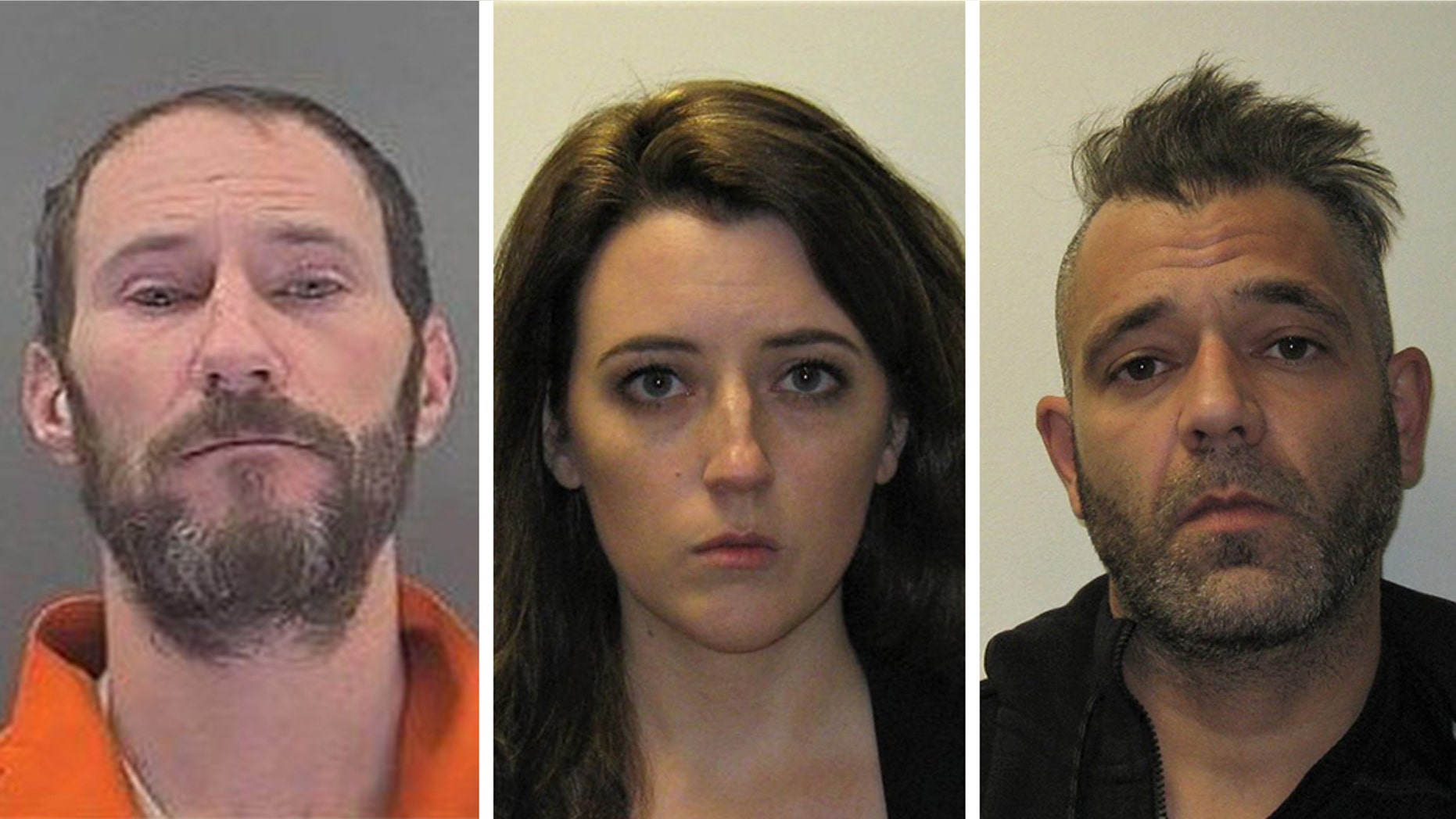 Investigators said, from left, Johnny Bobbitt, a homeless military veteran, Katelyn McClure and Mark D’Amico split $400,000 in GoFundMe contributions and spent lavishly — as they had planned all along — including on a BMW, designer bags and trips to Las Vegas and elsewhere. (Burlington County Prosecutor’s Office)