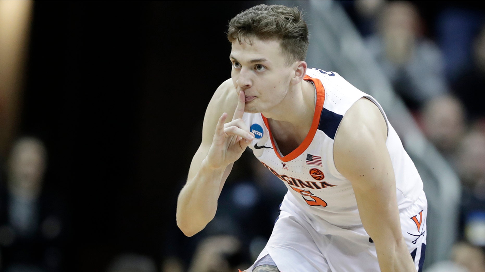 Virginia's Kyle Guy reacts during the second half of the men's NCAA Tournament college basketball South Regional final game against Purdue, Saturday, March 30, 2019, in Louisville, Ky.