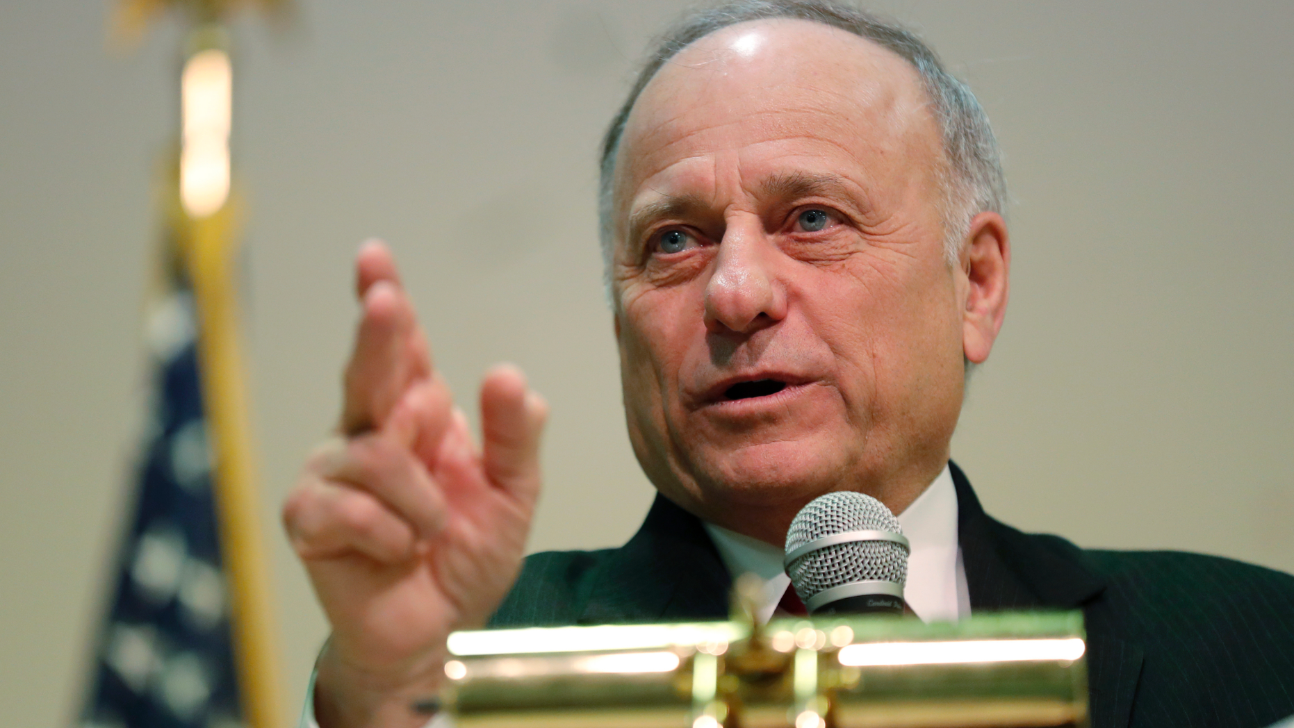 FILE - In this Jan. 26, 2019 file photo, Rep. Steve King, R-Iowa, speaks during a town hall meeting, in Primghar, Iowa. King says the criticism he has faced from fellow members of Congress over his offensive remarks gives him "better insight" into what Jesus Christ experienced when he was persecuted for his beliefs. King was attending a town hall meeting Tuesday, April 23 in his home district in northeast Iowa when someone attending voiced concern about Christianity being persecuted in the U.S. King answered by drawing a comparison to facing his "accusers" on the House floor. (AP Photo/Charlie Neibergall File)