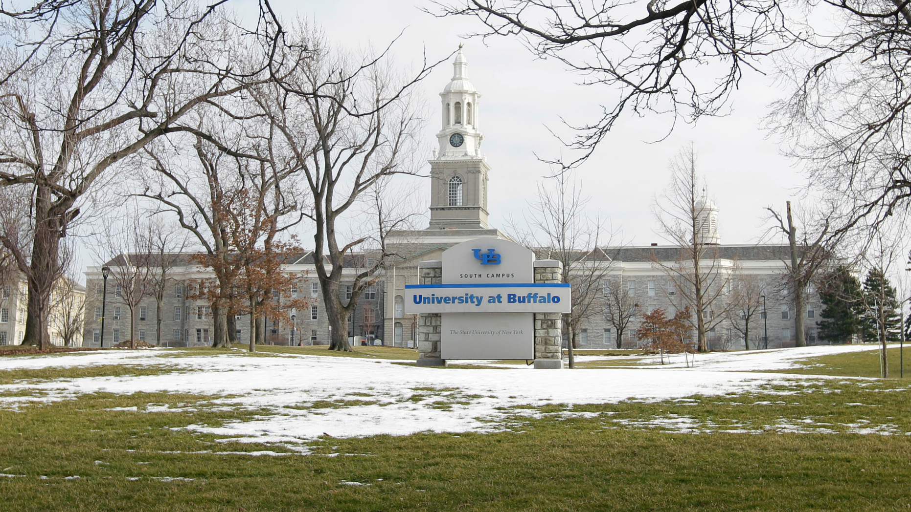 In this Wednesday, Feb. 15, 2012 file photo shows the University at Buffalo campus in Buffalo, N.Y. Sebastian Serafin-Bazan, a University at Buffalo student, died Wednesday, April 17, 2019, from a suspected hazing incident last week. The 18-year-old freshman from Port Chester, N.Y., was hospitalized early Friday morning after the incident at an off-campus house. (AP Photo/David Duprey, File)