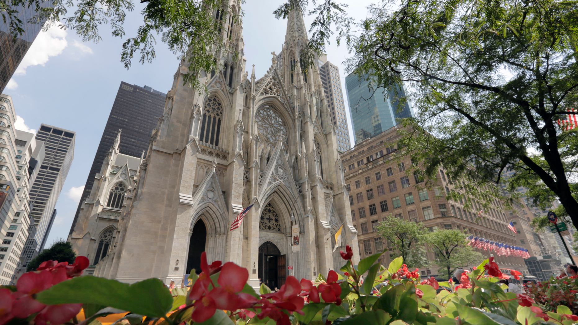 FILE - In this Sept. 6, 2018 file photo, St. Patrick's Cathedral is seen in New York. Just days after flames ravaged the Notre Dame cathedral in Paris, a New Jersey man was arrested Wednesday night, April 17, 2019, after entering St. Patrick's Cathedral carrying two cans of gasoline, lighter fluid and butane lighters, according to the New York Police Department. (AP Photo/Richard Drew, File)