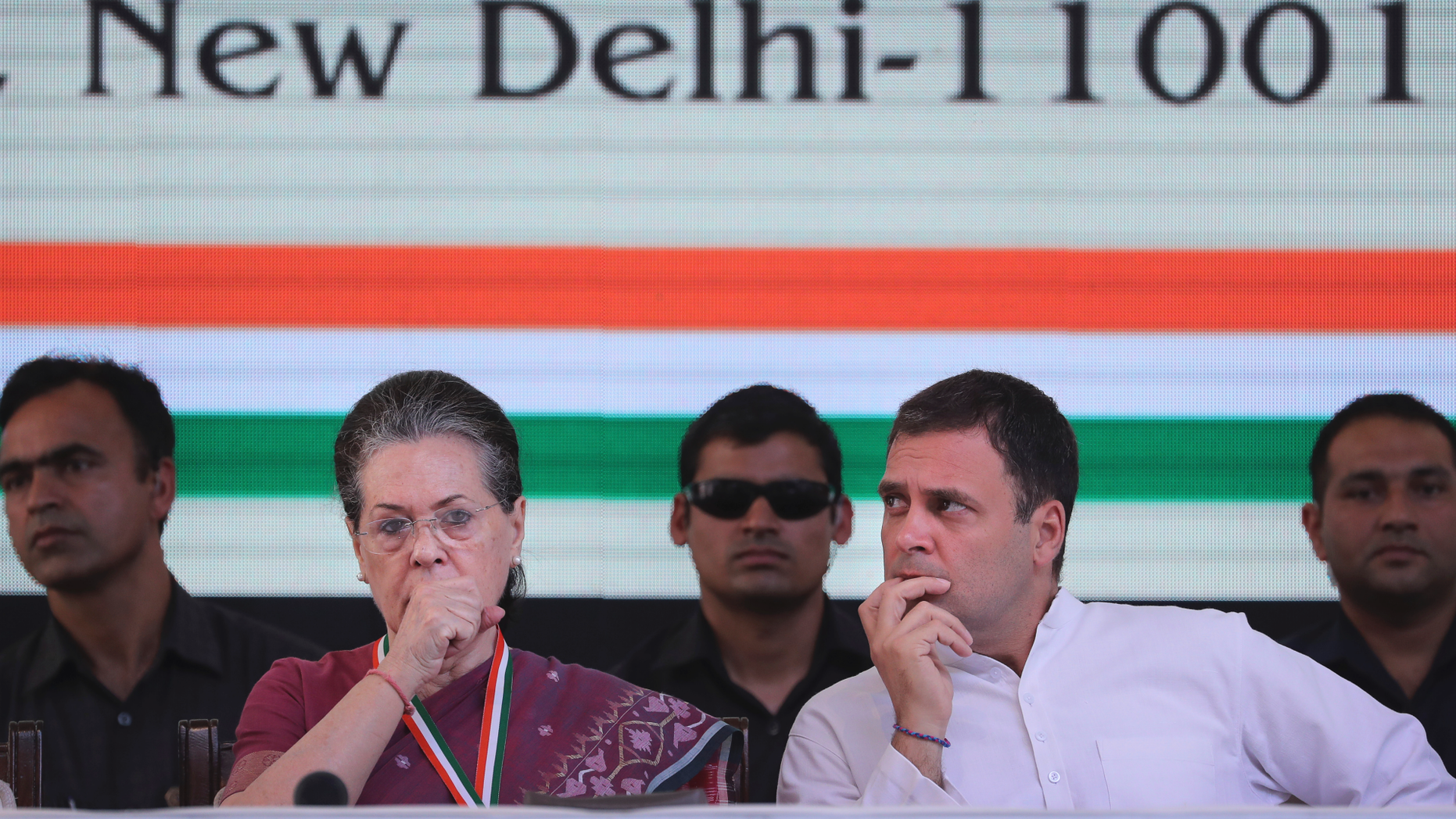 In this in April 2, 2019, photo, United Progressive Alliance Chairperson Sonia Gandhi, second left, sits with her son and Congress Party President Rahul Gandhi, second right, at the India National Congress party headquarters to release its manifesto for the upcoming general election, in New Delhi, India. Jawaharlal Nehru, his daughter Indira Gandhi and her son Rajiv Gandhi ruled the country for about a half a century cumulatively after India won independence from Britain in 1947. Rajiv Gandhi's son, Rahul Gandhi, is now the Congress party leader and a potential candidate for prime minister if the opposition can stitch an alliance to stop the Modi juggernaut. (AP Photo/Manish Swarup)