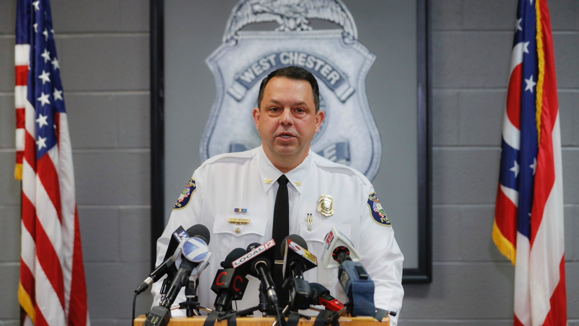 West Chester Police Chief Joel Herzog speaks to reporters at a press conference on Monday, April 29, 2019 in West Chester, Ohio. Several people were found dead in an apartment complex in Ohio after a man called 911 said that he had gone home to find his wife and family members on the floor. and who were bleeding. Herzog said the police were looking for a suspect in the area and that there was no immediate threat to the community. (AP Photo / John Minchillo)
