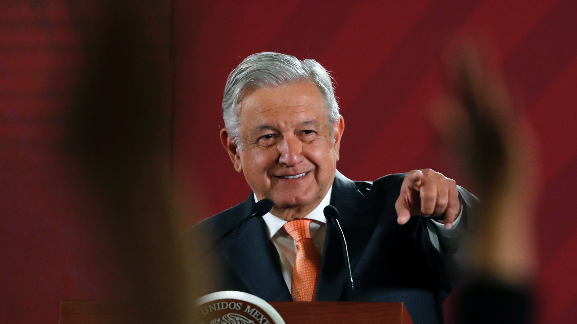 FILE - In this April 9, 2019. file photo, Mexican President Andres Manuel Lopez Obrador answers questions from journalists at his daily 7 a.m. press conference at the National Palace in Mexico City. López Obrador is limited to a single six-year term and wants a multibillion-dollar Mayan Train project on a fast track and running before he leaves office Dec. 1, 2024. (AP Photo/Marco Ugarte, File)