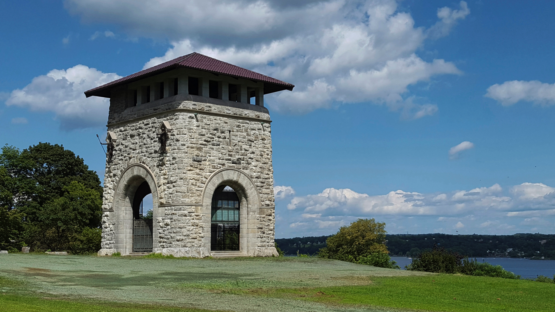 This Aug. 23, 2018, photo provided by New York State Parks, Recreation & Historic Preservation shows the Tower of Victory in Newburgh, N.Y. The viewing floor of the 19th century stone tower built in the Hudson Valley to commemorate the centennial of the end of the American Revolution reopens to the public on Saturday, April 27, 2019. (New York State Parks, Recreation & Historic Preservation via AP)