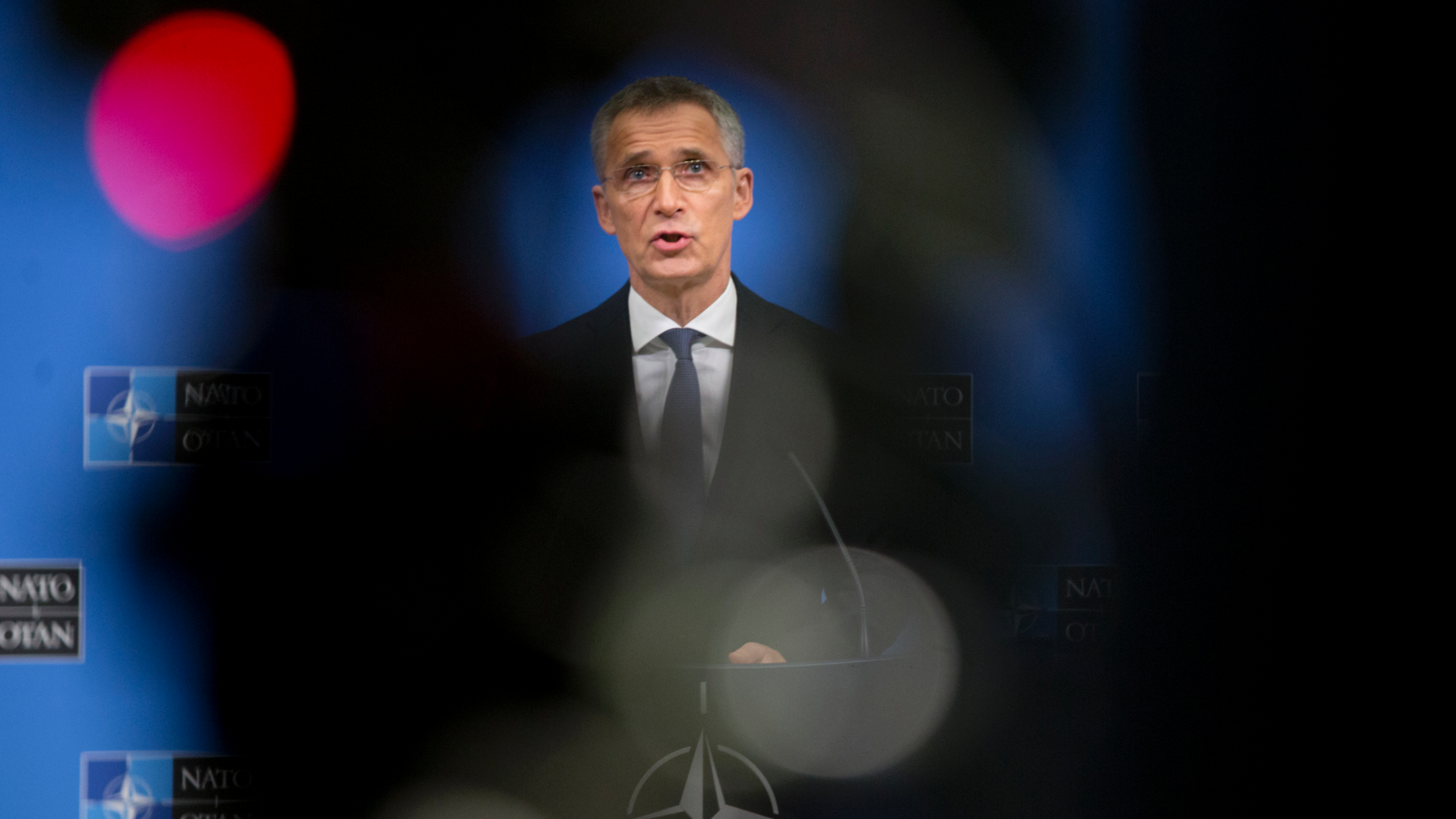 NATO Secretary General Jens Stoltenberg speaks during a media conference at NATO headquarters in Brussels, Monday, April 1, 2019. NATO foreign ministers mark in Washington on Thursday the 70th anniversary of the world's biggest security alliance amid heightened tensions with Russia and years of military stalemate in Afghanistan. (AP Photo/Virginia Mayo)