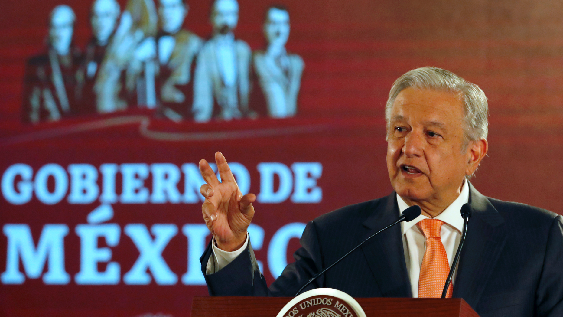 Mexican President Andres Manuel Lopez Obrador speaks during a signing ceremony in an agreement with the United Nations High Commissioner for Human Rights, at the National Palace in Mexico City, Tuesday, April 9, 2019. Mexico’s efforts to calm critics of its newly formed National Guard have received a boost in the form of an agreement with High Commissioner Michelle Bachelet who said that her office will offer technical assistance to ensure that Mexico’s new security force respects human rights. (AP Photo/Marco Ugarte)