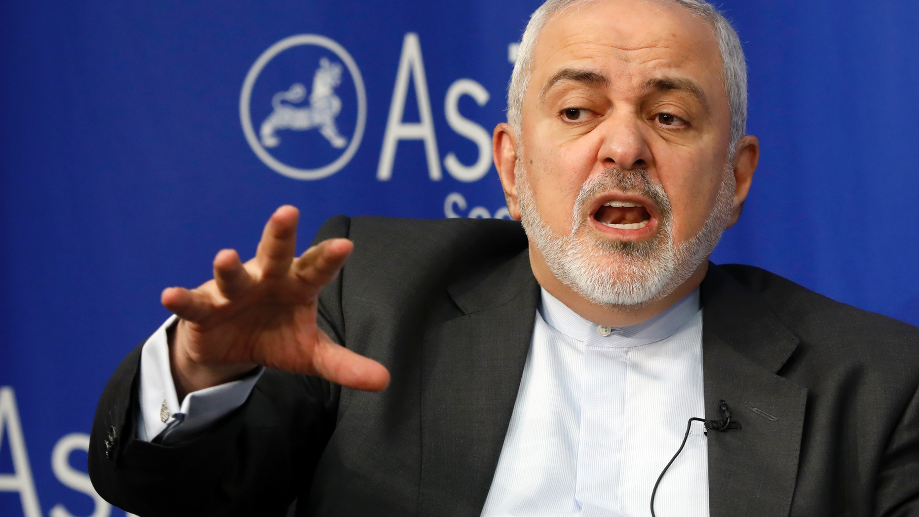 Iran's Foreign Minister Mohammad Javad Zarif speaks at the Asia Society in New York, Wednesday, April 24, 2019. (AP Photo/Richard Drew)