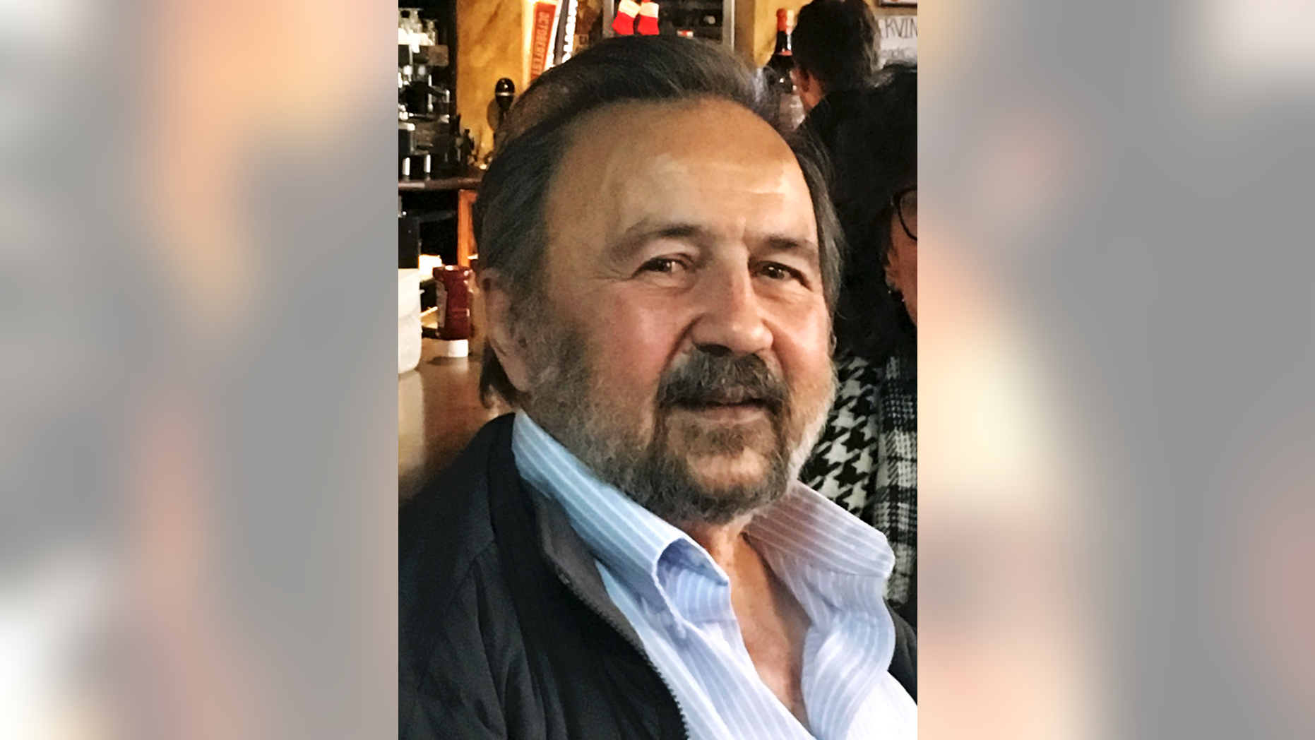 This Dec. 2, 2017, photo provided by Jim Daigle shows retired Associated Press broadcast Steve Feica in Waterbury, Conn. Feica died Friday, April 19, 2019, in Fairfield, Conn. He was 72. (Jim Daigle via AP)