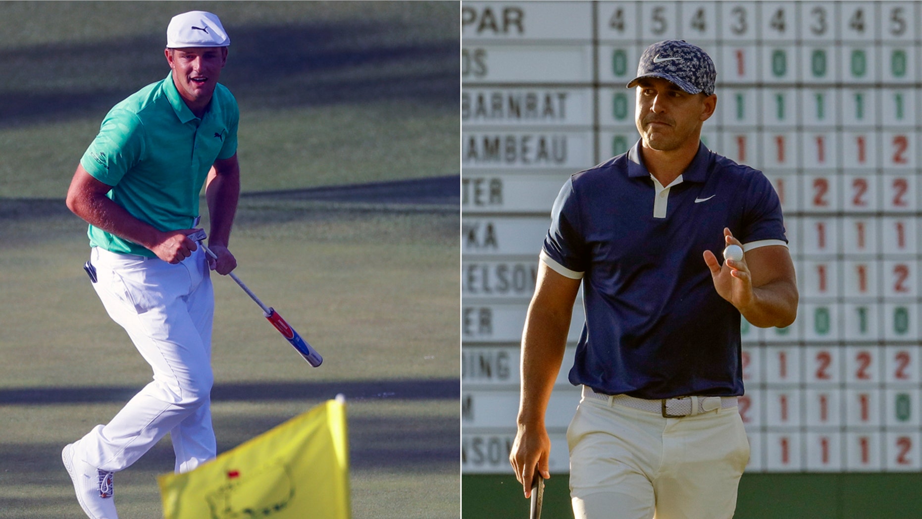 Bryson DeChambeau, left, and Brooks Koepka each shot a 6-under 66 on Thursday. (AP Photo/Matt Slocum)