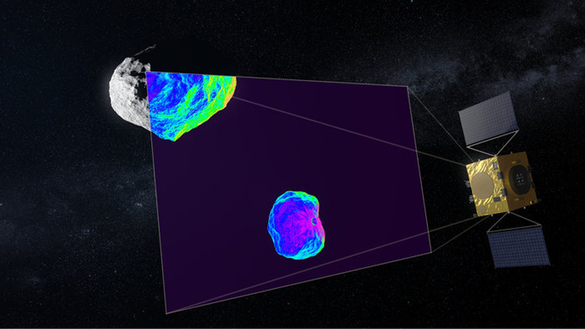 Hera uses infrared to scan the crater for impact. (Credit: ESA)