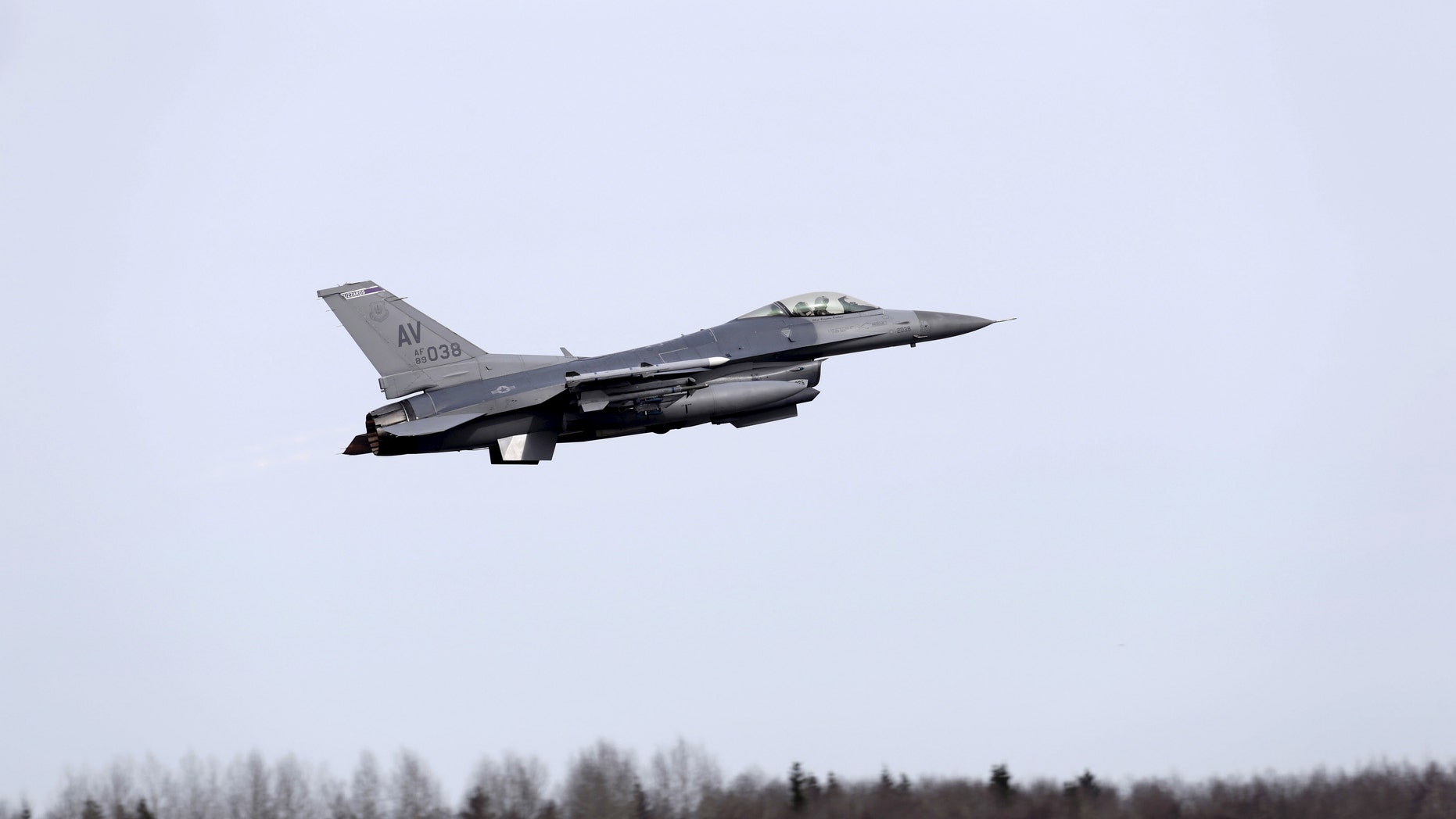 File photo - An F-16 fighter from the U.S. Air Force 510th Fighter Squadron takes-off in Amari air base March 26, 2015.