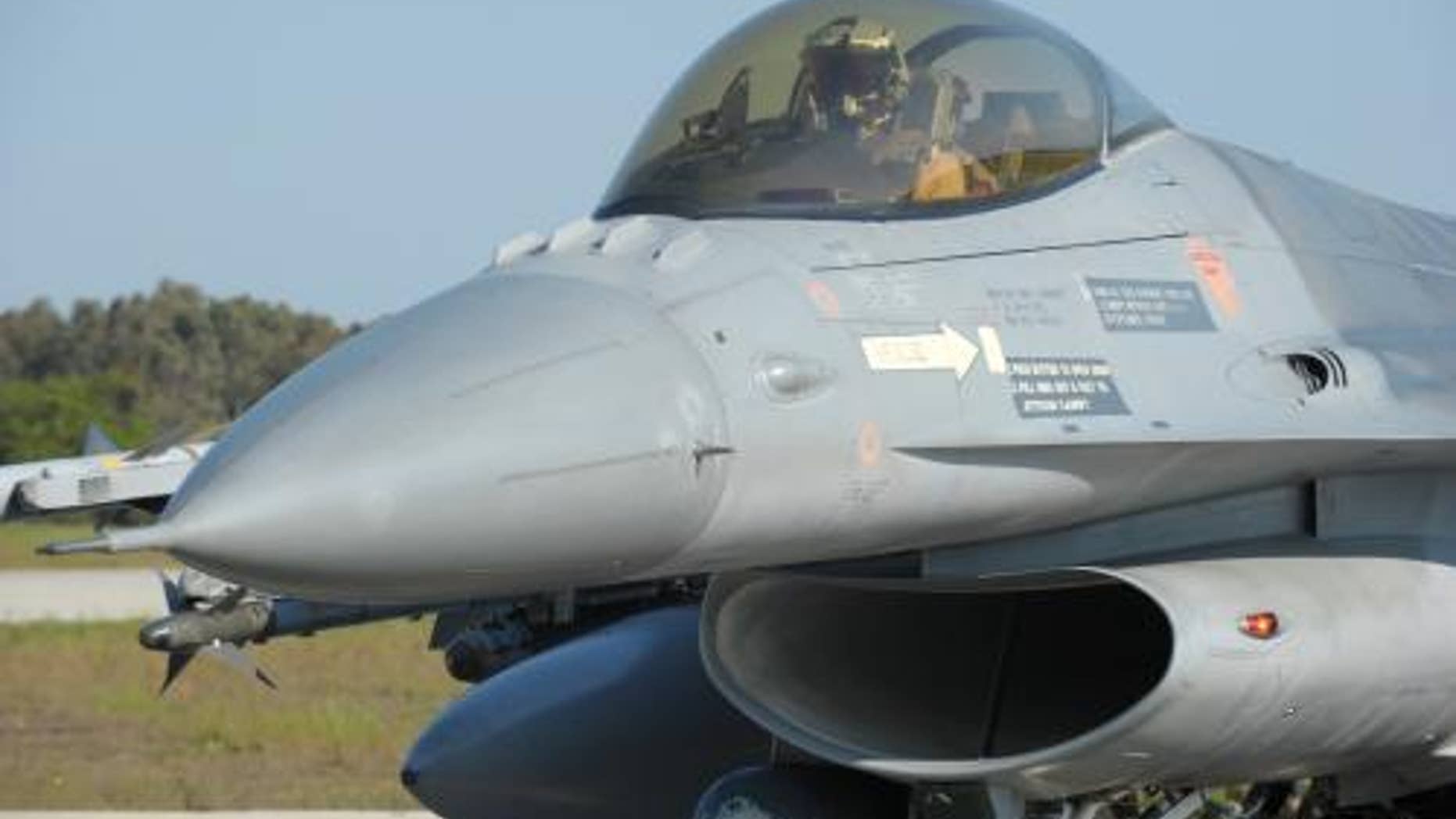 An F-16 was damaged after it was hit by at least one round from its rotary cannon.