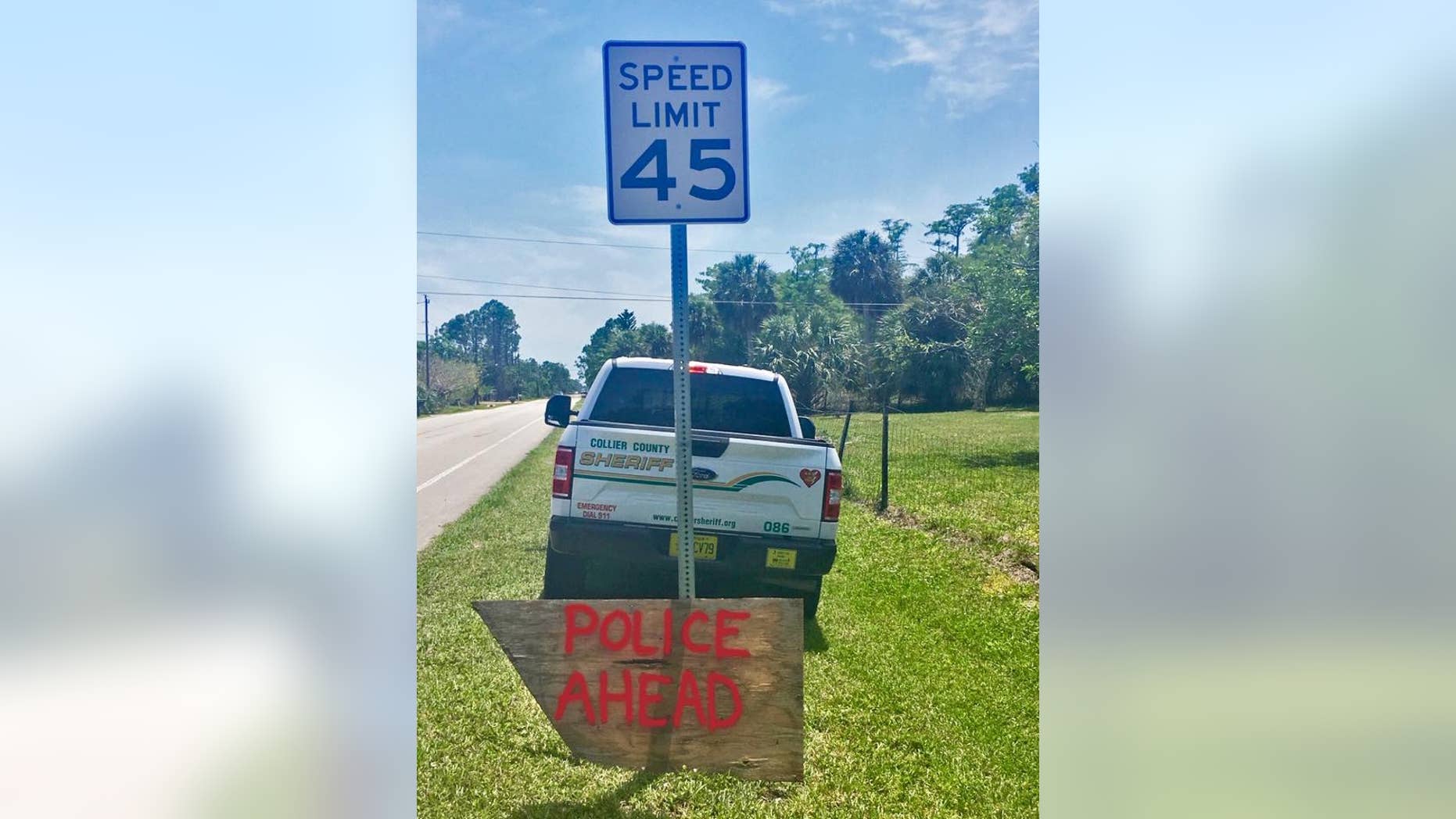 Someone made this sign to tip off drivers to a speed trap along a road in Florida last week.