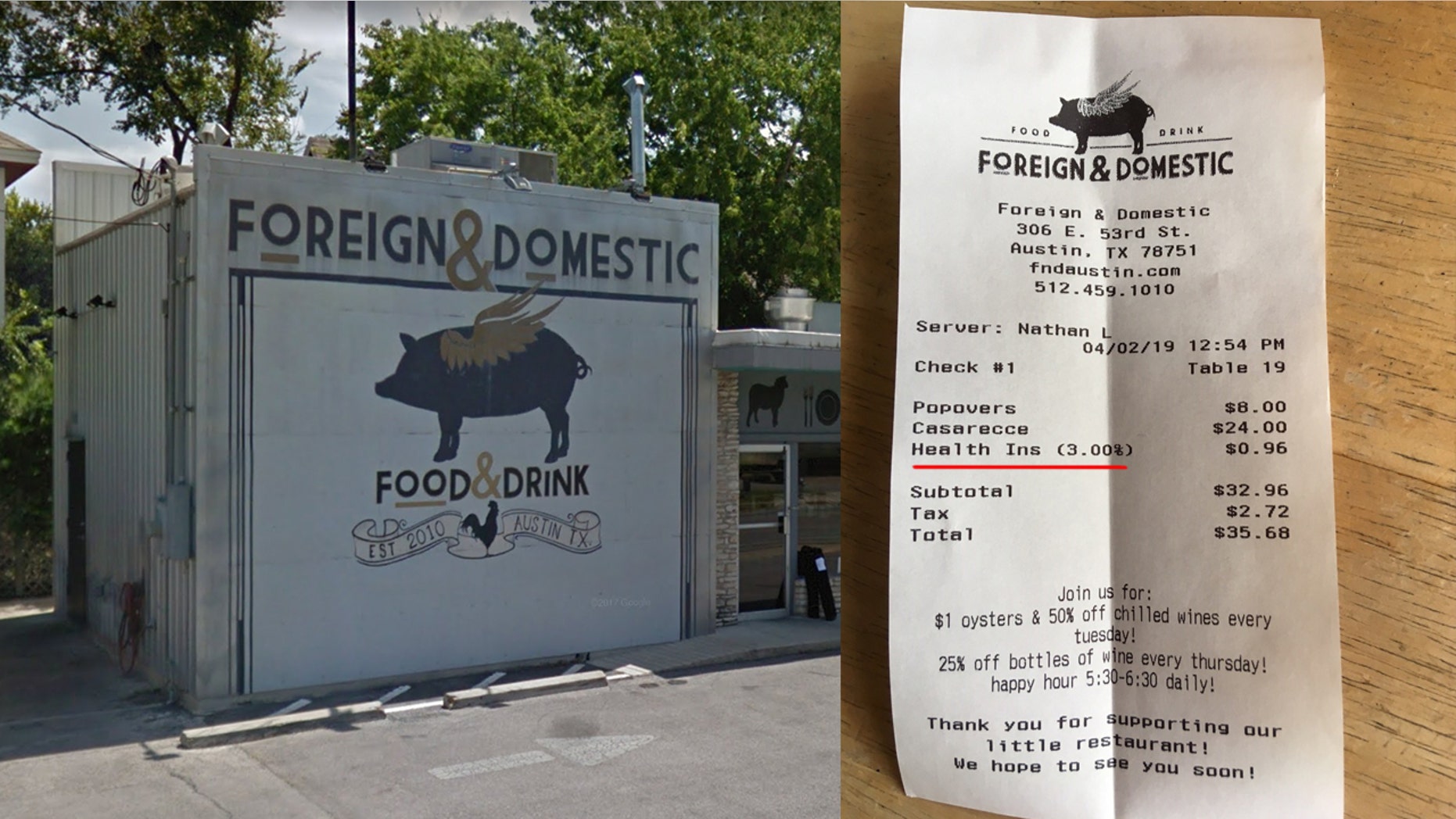 Sarah Heard, the co-owner of Foreign & Domestic in Austin, tells Fox News that only five patrons have declined to pay the health care surcharge since the restaurant instituted the optional fee on Jan. 1.
