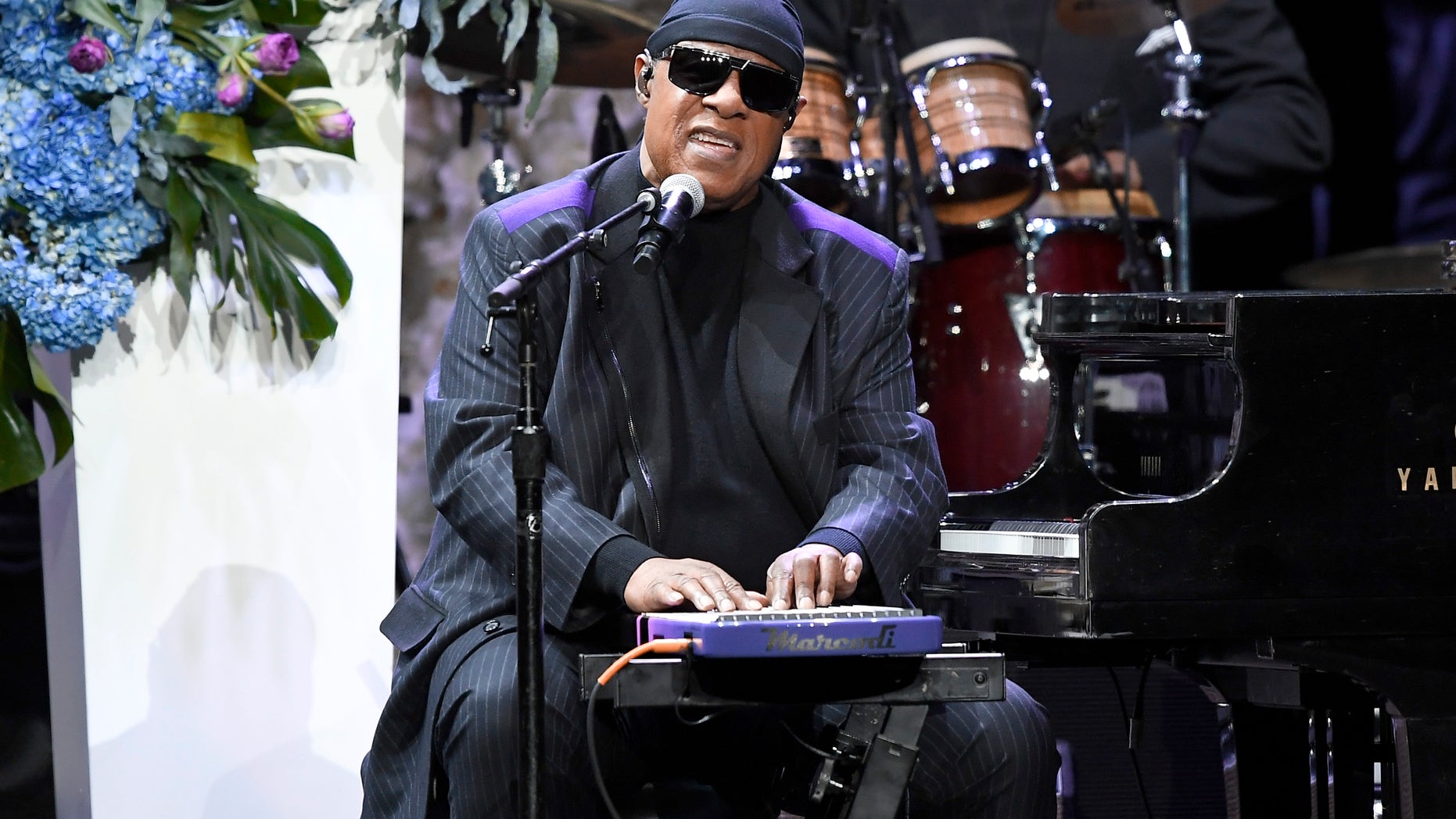 Stevie Wonder performs onstage during Nipsey Hussle's Celebration of Life at STAPLES Center on April 11, 2019 in Los Angeles, California.