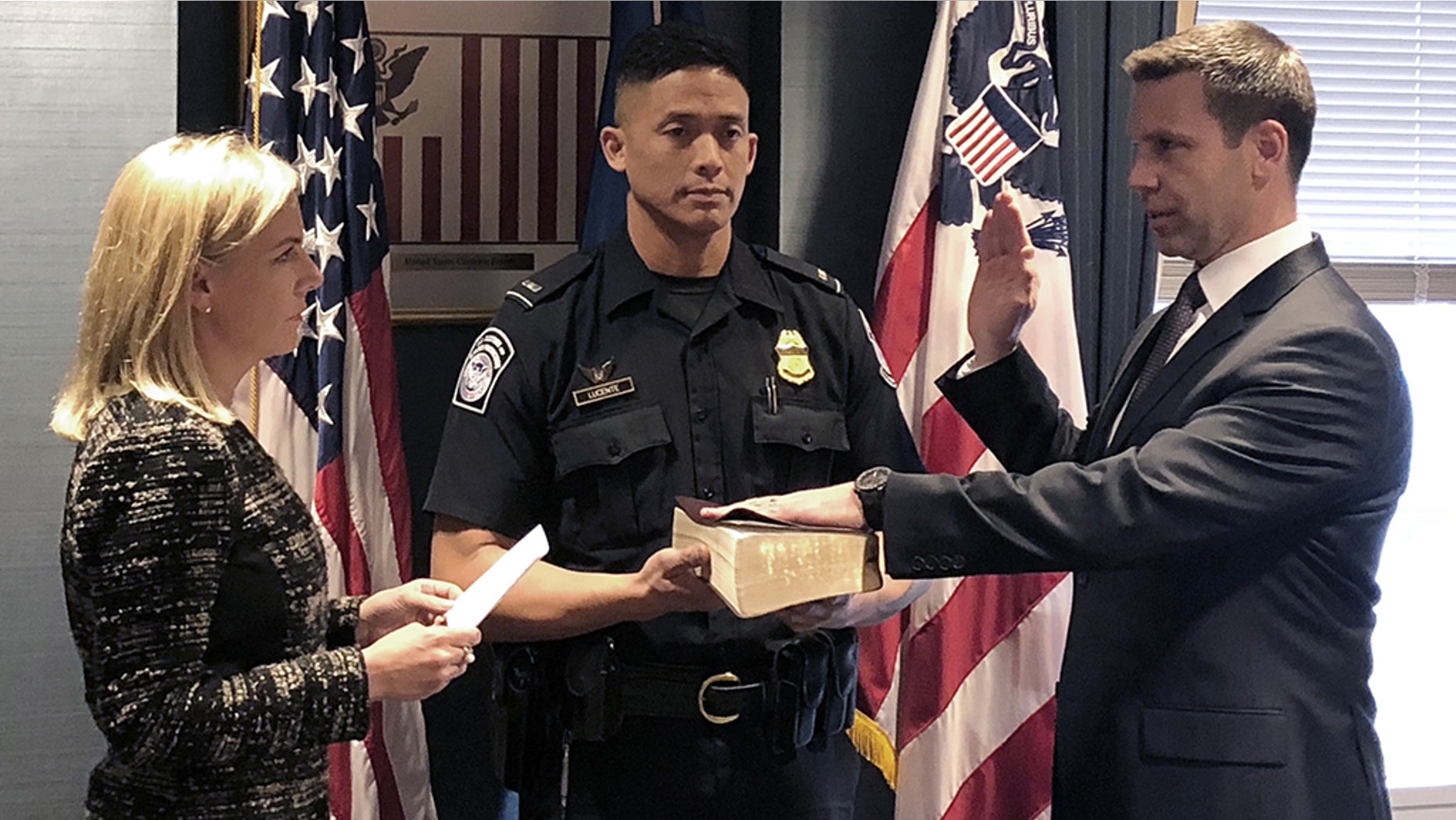 Kevin K. McAleenan was sworn in as commissioner to U.S. Customs and Border Protection by then-Homeland Security Secretary Kirstjen Nielsen in March 2018.