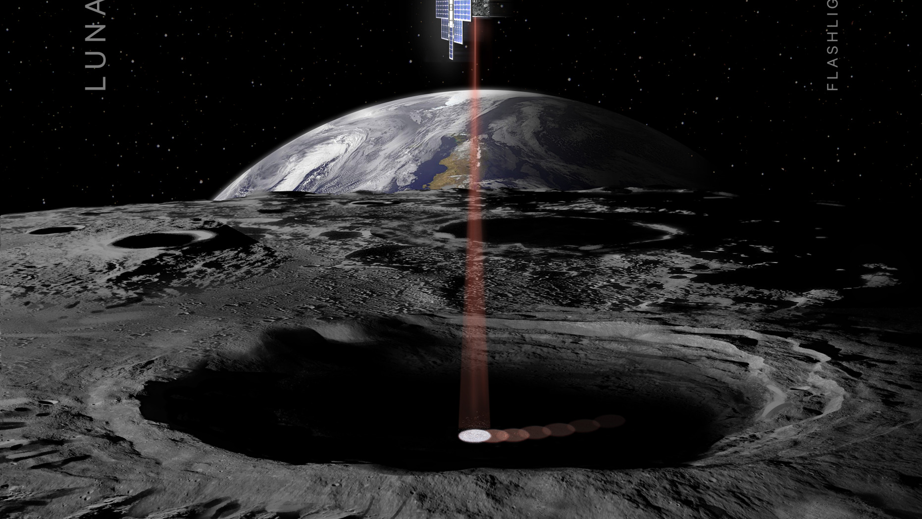 The Lunar Flashlight mission, selected by NASA's Advanced Exploration Systems, is a project from the Jet Propulsion Laboratory and the agency's Marshall Space Flight Center. In the mission, a cubesat would use lasers to look for water ice deep in lunar craters.