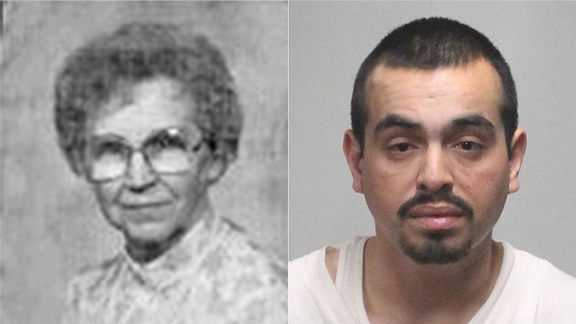 Police in Yuba City in Northern California said Leola Shreves, 94, left, was "brutally murdered" in her home in 2013. On Wednesday, cops said Armandoa Cuadras, 29, right, was arrested in her death based on DNA.