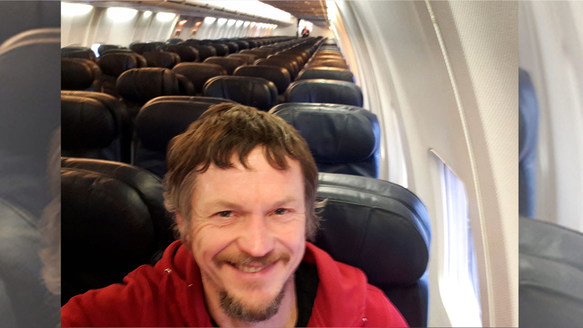 Skirmantas Strimaitis, pictured here taking a selfie, took off from Lithuania on March 16 as the only passenger aboard a Boeing 737-800 airplane.