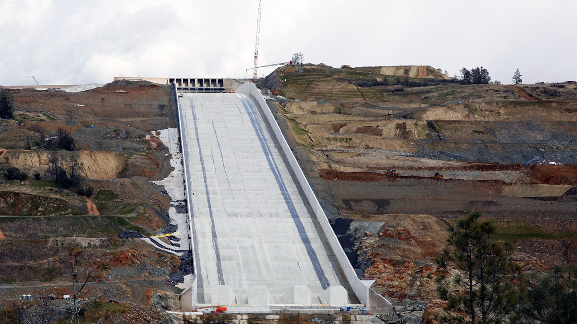 This Feb. 20 photo shows the Oroville Dam spillway in Oroville, Calif. (AP Photo/Rich Pedroncelli)