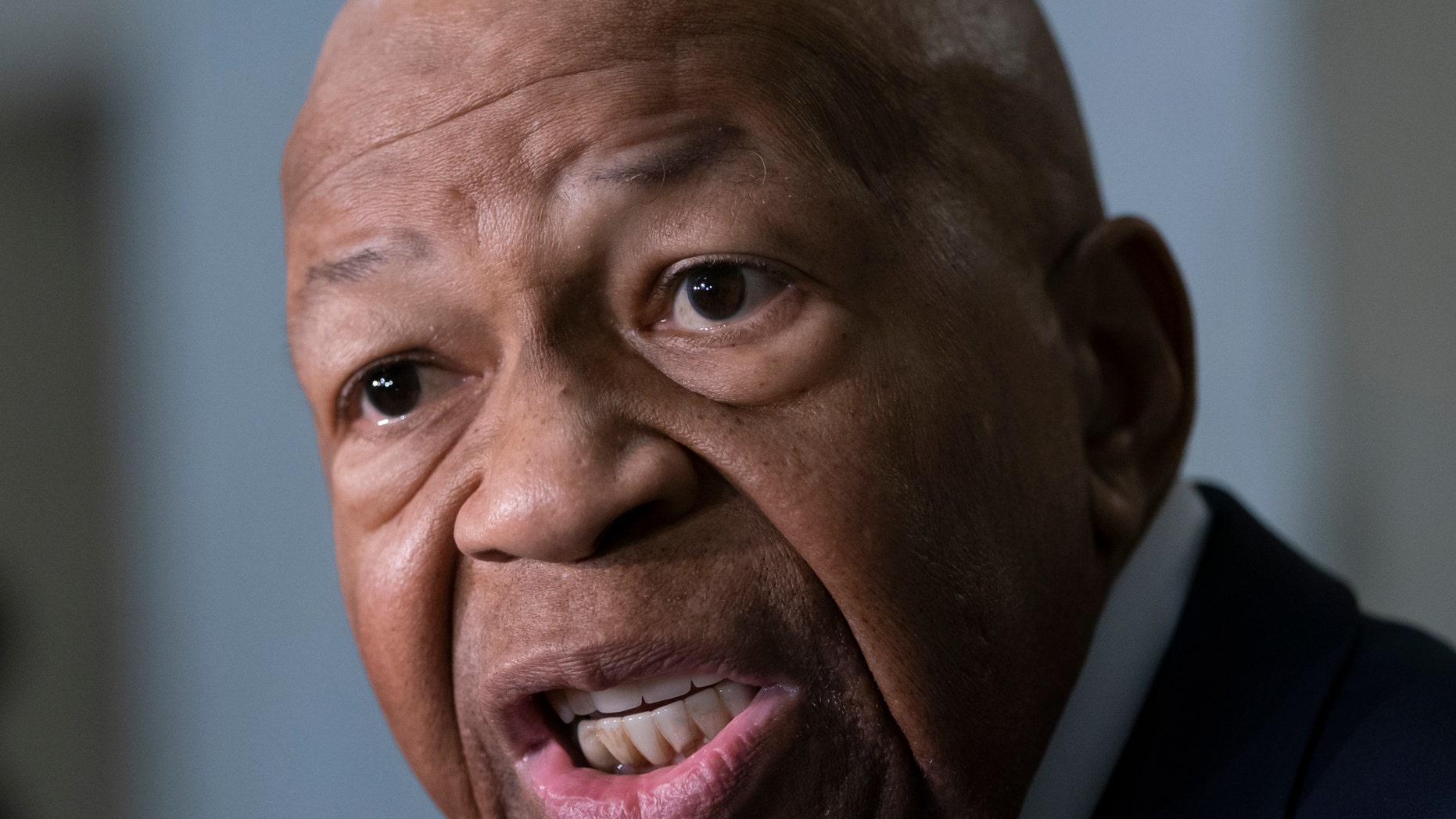 House Oversight and Reform Committee Chair Elijah Cummings, D-Md., speaks to reporters about issuing subpoenas as part of his investigation of people in President Donald Trump's administration who were granted security clearances despite "disqualifying issues" in their backgrounds, on Capitol Hill in Washington, Tuesday, April 2, 2019. (AP Photo/J. Scott Applewhite)