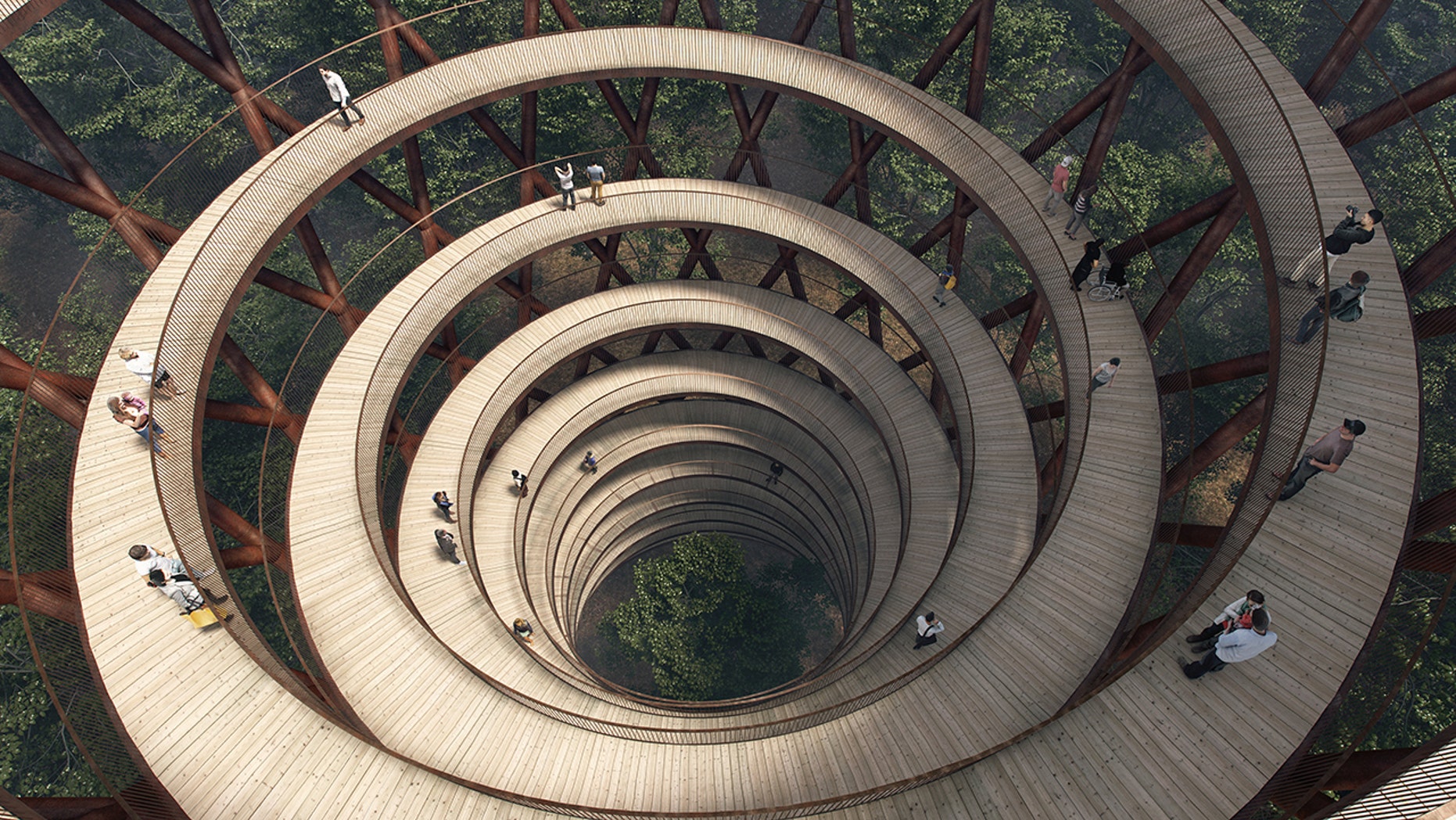 The Treetop Experience is a spiraling walkway that passes through the Gisselfeld Klosters Skove.