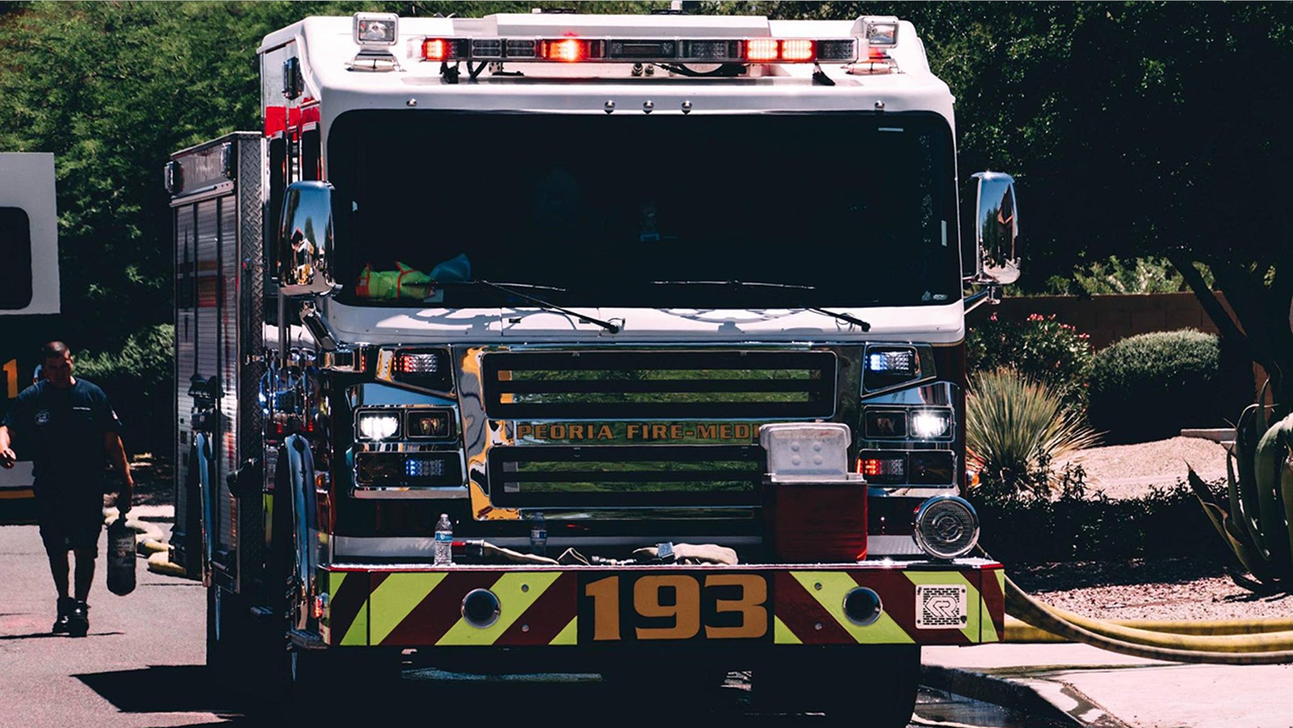 A Peoria Fire-Medical Department truck. Four firefighters from the city of Peoria were injured in an explosion at a facility used to store industrial grade lithium batteries. Four additional firefighters from a separate agency were also taken to the hospital for lesser injuries.