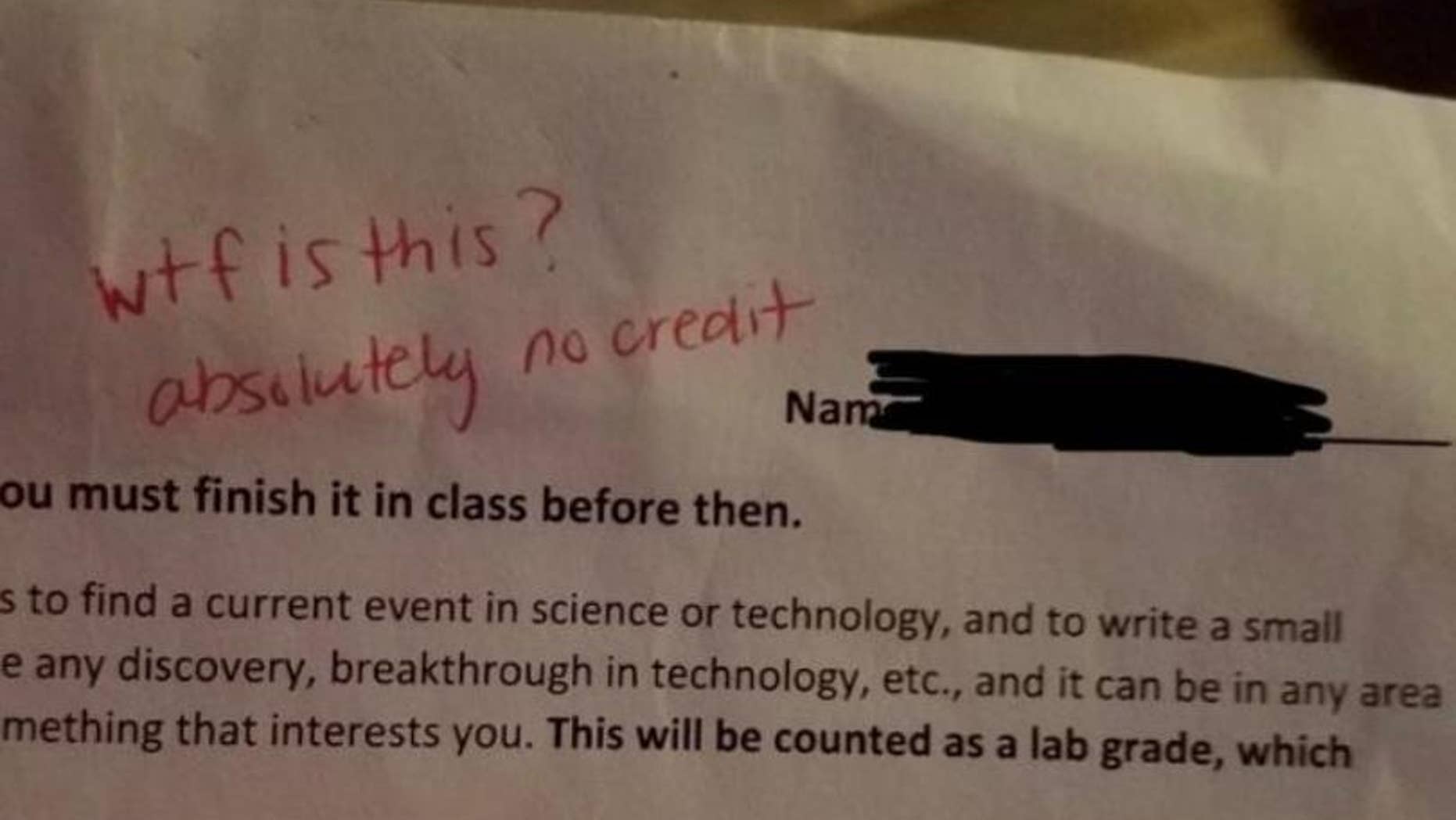 A Florida high school teacher stoked a mother's outrage this week after she allegedly wrote a slang term for a vulgarity on her son's homework.