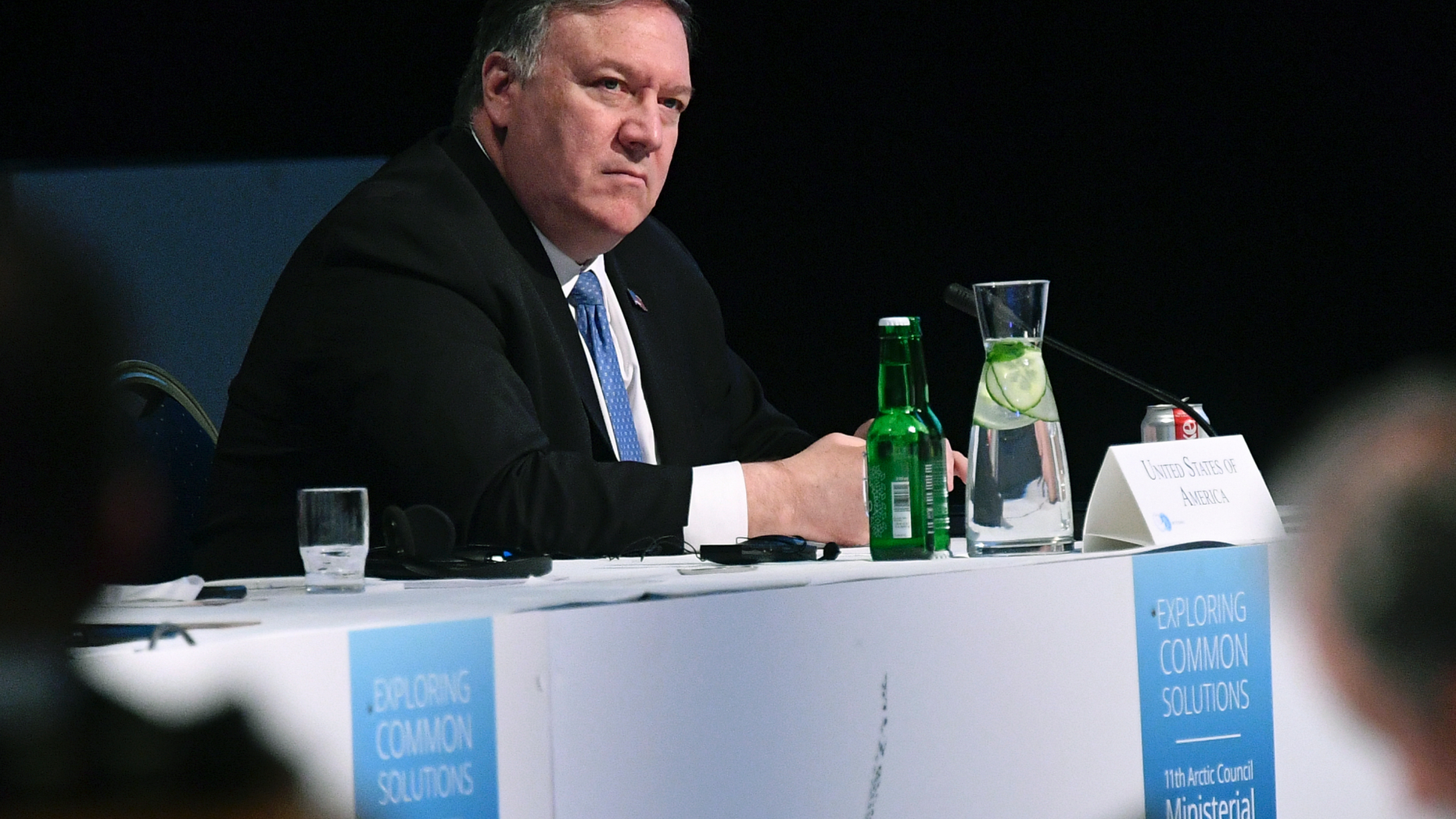 مایک Pompeo، وزیر امور خارجه ایالات متحده در 11th نشست وزیران شورای قطب شمال در رونامی، فنلاند، روز سه شنبه 7 مه 2019 شرکت می کند. (ماندل نگان / استخر از طریق AP)