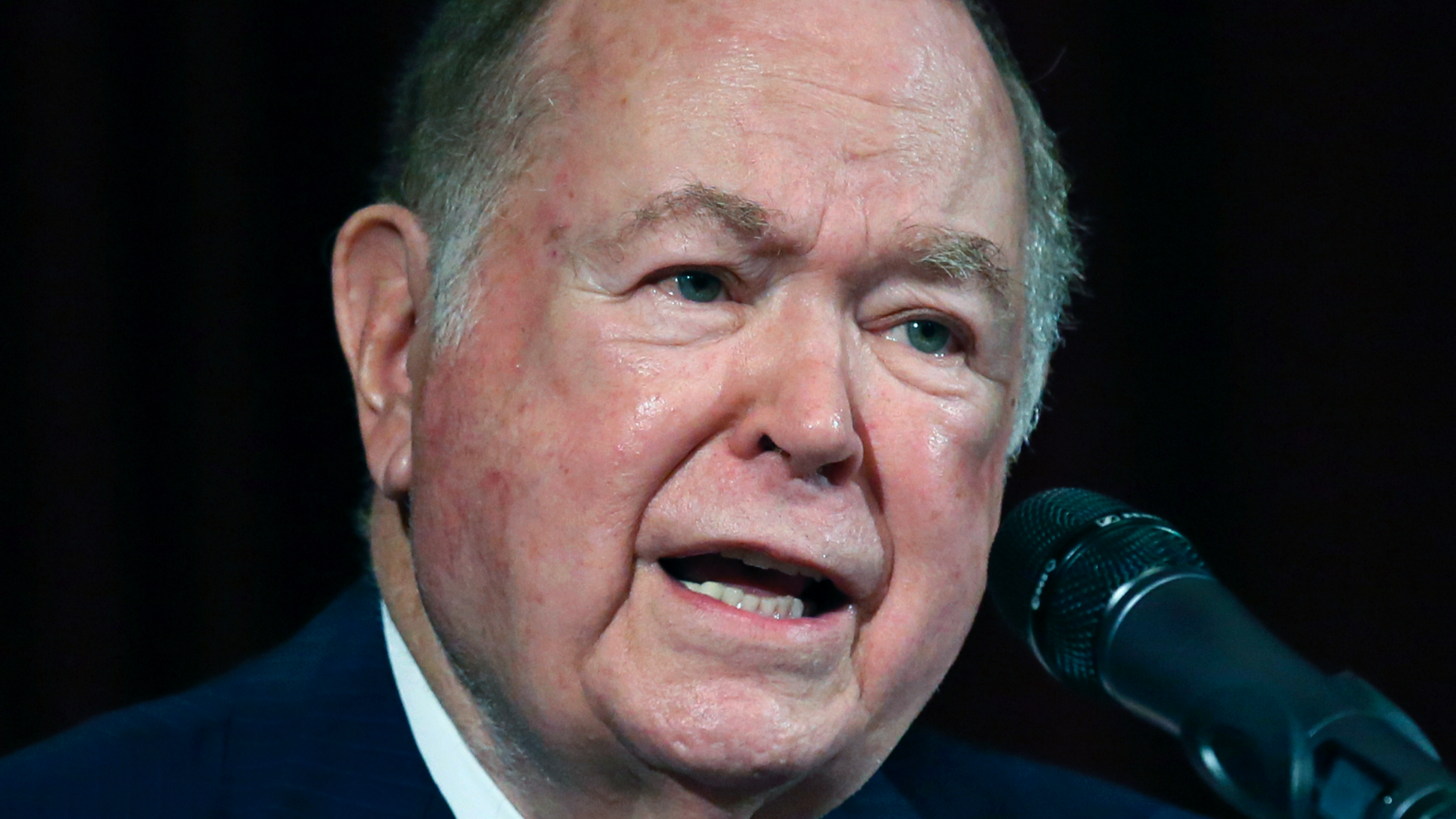 FILE - In this Sept. 20, 2017, file photo, University of Oklahoma President David Boren, a former Democratic governor and U.S. senator, speaks at a news conference in Norman, Okla. Boren has asked for an opportunity to personally address the university's regents about allegations of sexual misconduct made against him. (AP Photo/Sue Ogrocki, File)