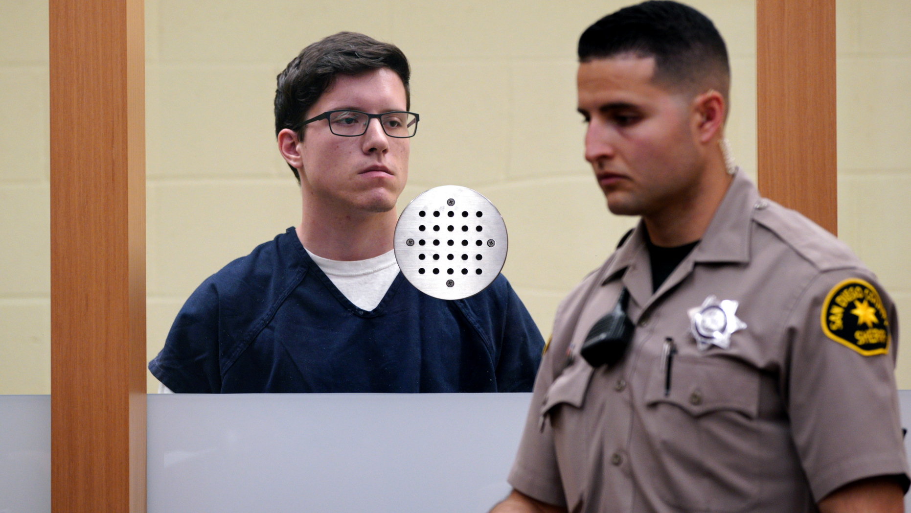 FILE - In this April 30, 2019 file photo John T. Earnest appears for his arraignment hearing in San Diego. Federal officials announced Thursday, May 9, 2019, that they have filed 109 hate crime charges against Earnest accused of opening fire in a Southern California synagogue on April 27, the last day of Passover, a major Jewish holiday. (Nelvin C. Cepeda/The San Diego Union-Tribune via AP, Pool, File)