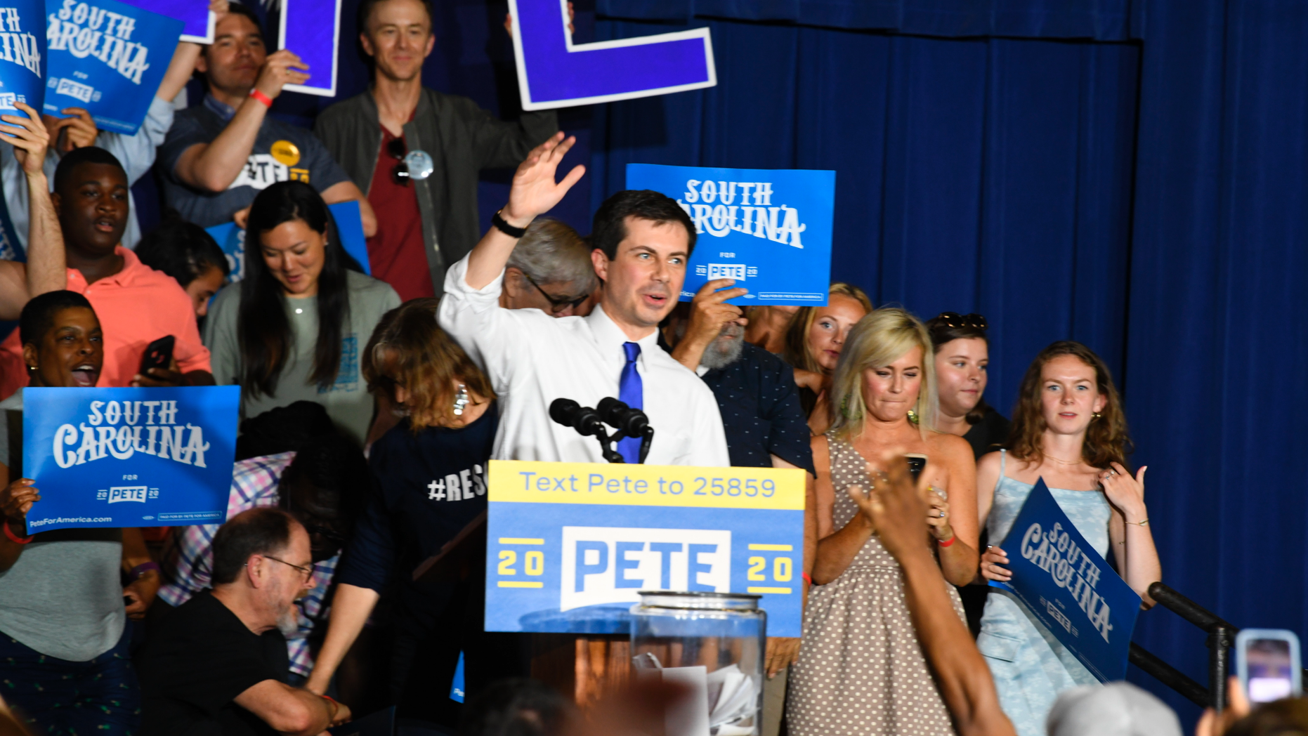 Democratic presidential contender Pete Buttigieg holds a town hall in North Charleston, South Carolina, on Sunday, May 5, 2019. Buttigieg says he's focusing on outreach to minorities, who make up most of the Democratic primary electorate in this early-voting state. (AP Photo/Meg Kinnard)